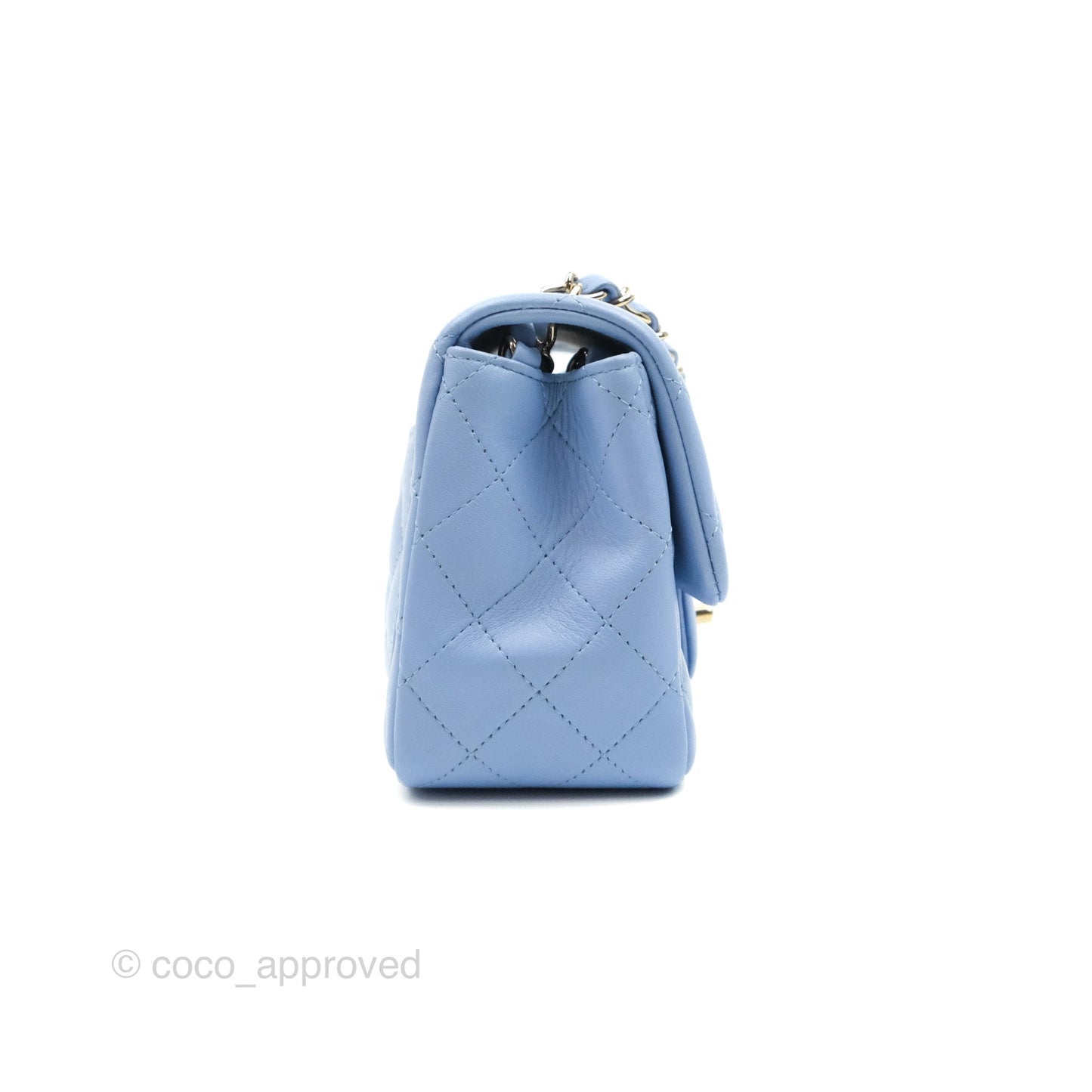 Chanel Mini Square Quilted Sky Blue Lambskin Gold Hardware 21C