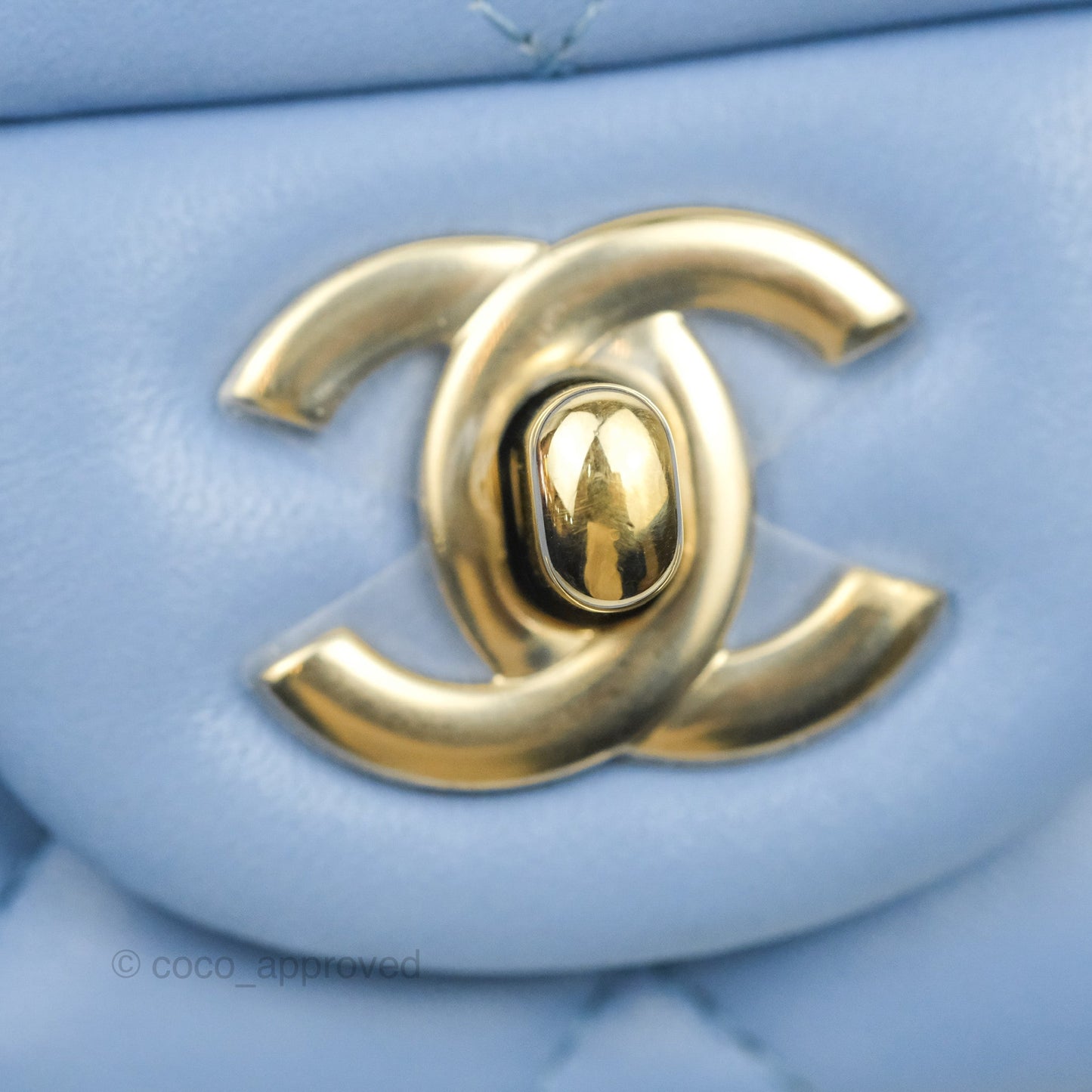 Chanel Mini Square Quilted Sky Blue Lambskin Gold Hardware 21C