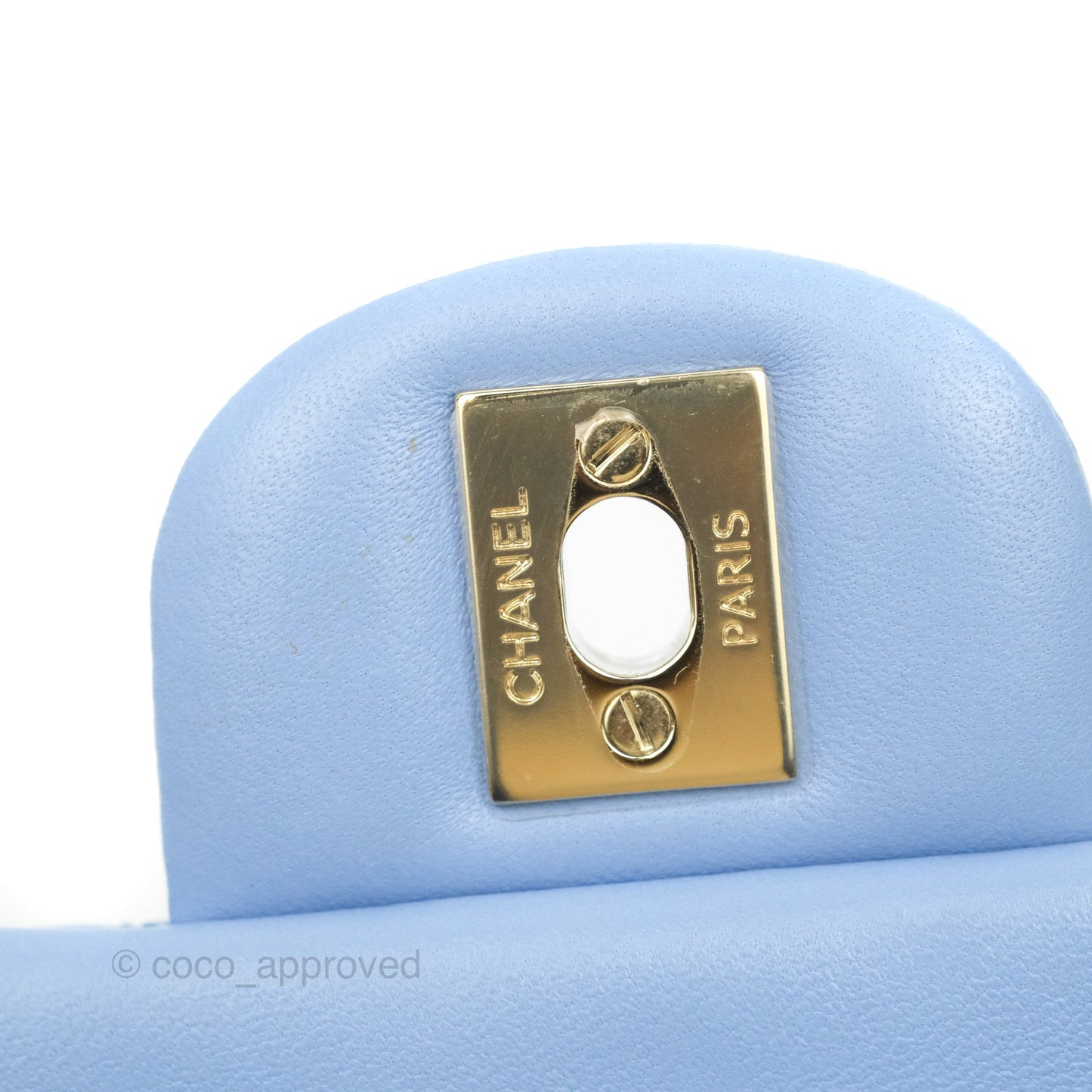 Chanel Mini Square Quilted Sky Blue Lambskin Gold Hardware 21C
