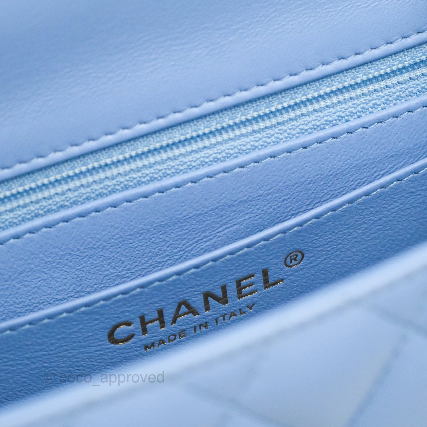 Chanel Mini Square Quilted Sky Blue Lambskin Gold Hardware 21C