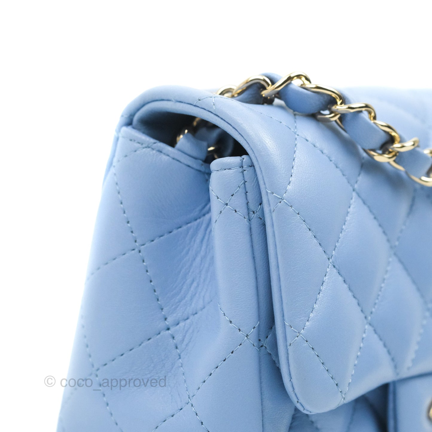 Chanel Mini Square Quilted Sky Blue Lambskin Gold Hardware 21C