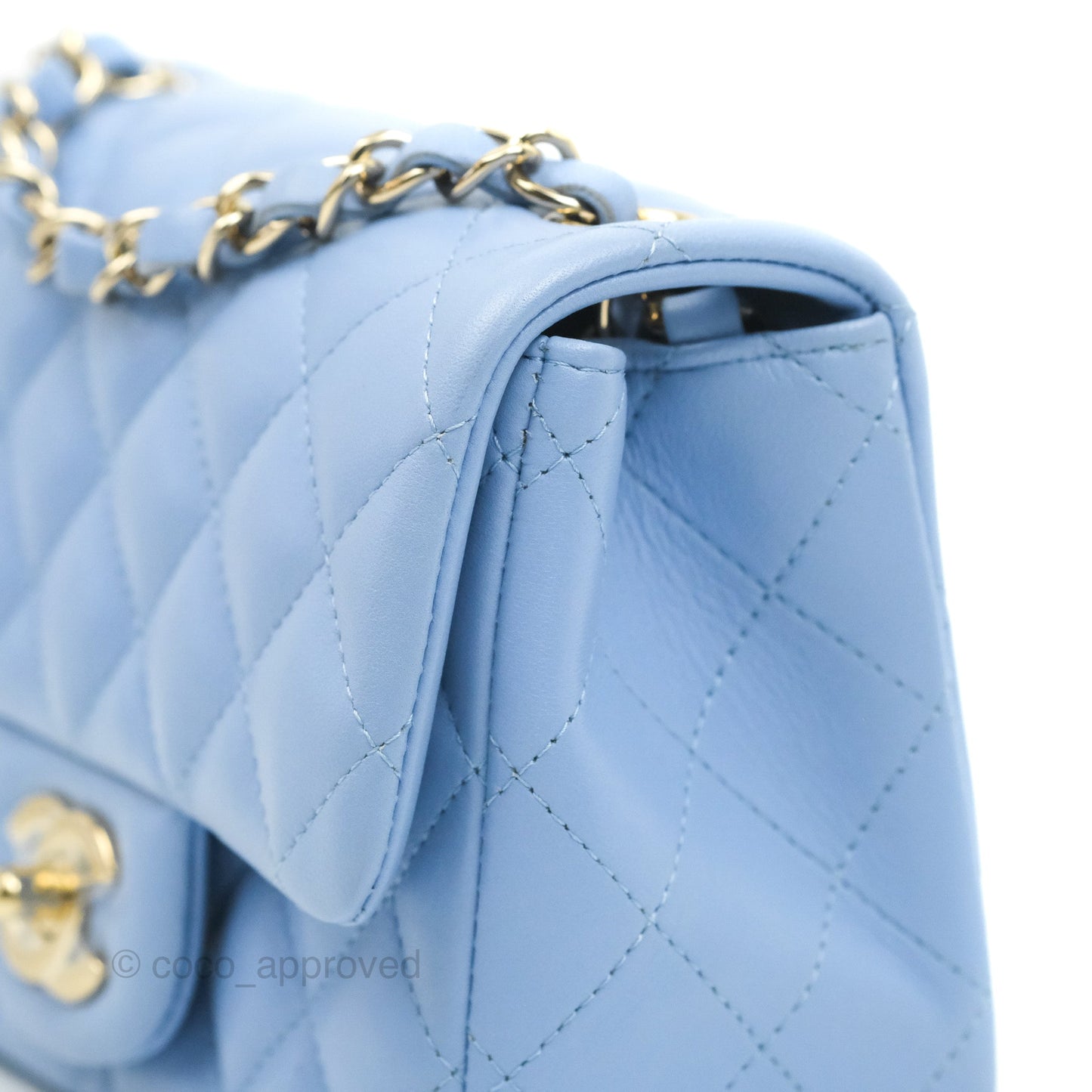 Chanel Mini Square Quilted Sky Blue Lambskin Gold Hardware 21C