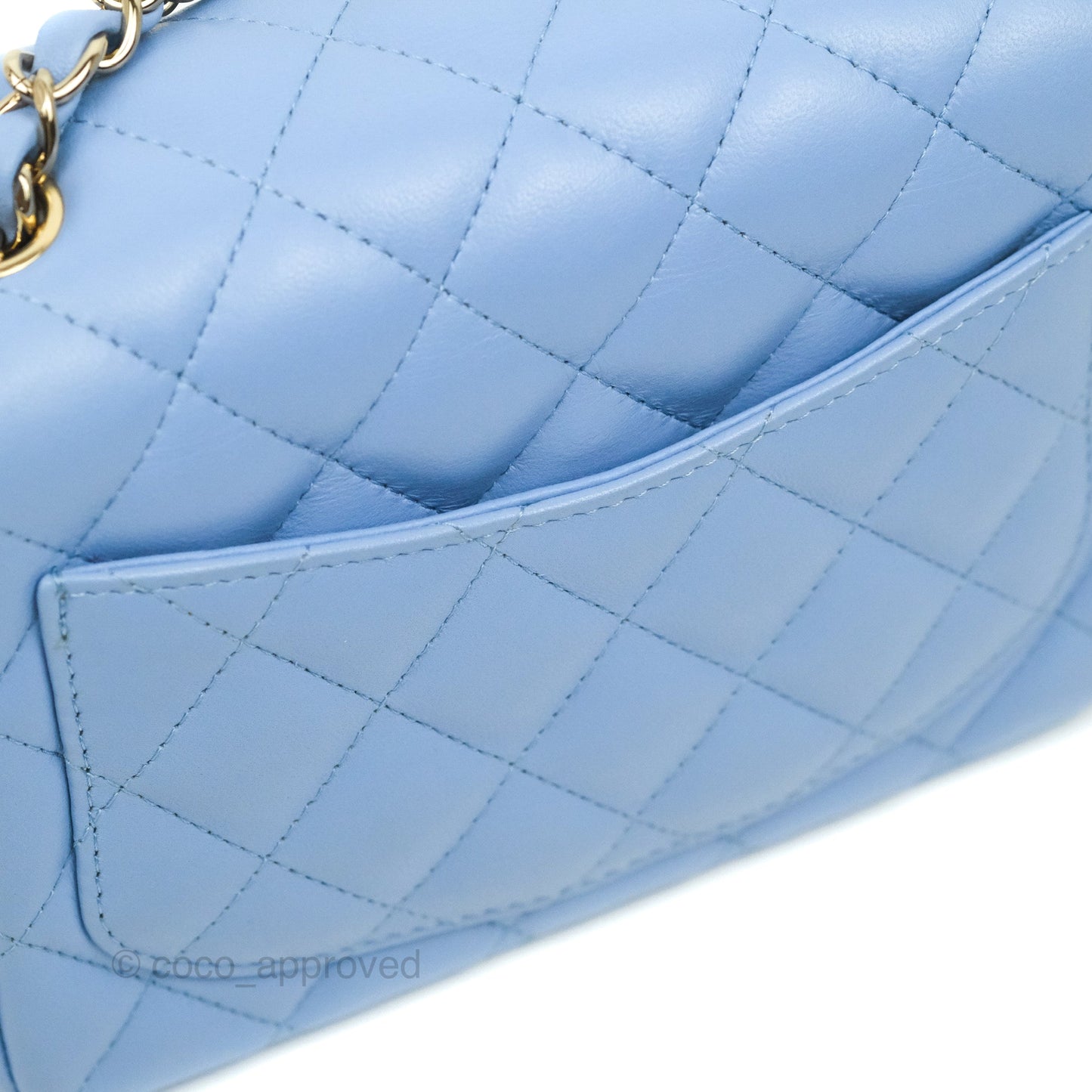 Chanel Mini Square Quilted Sky Blue Lambskin Gold Hardware 21C