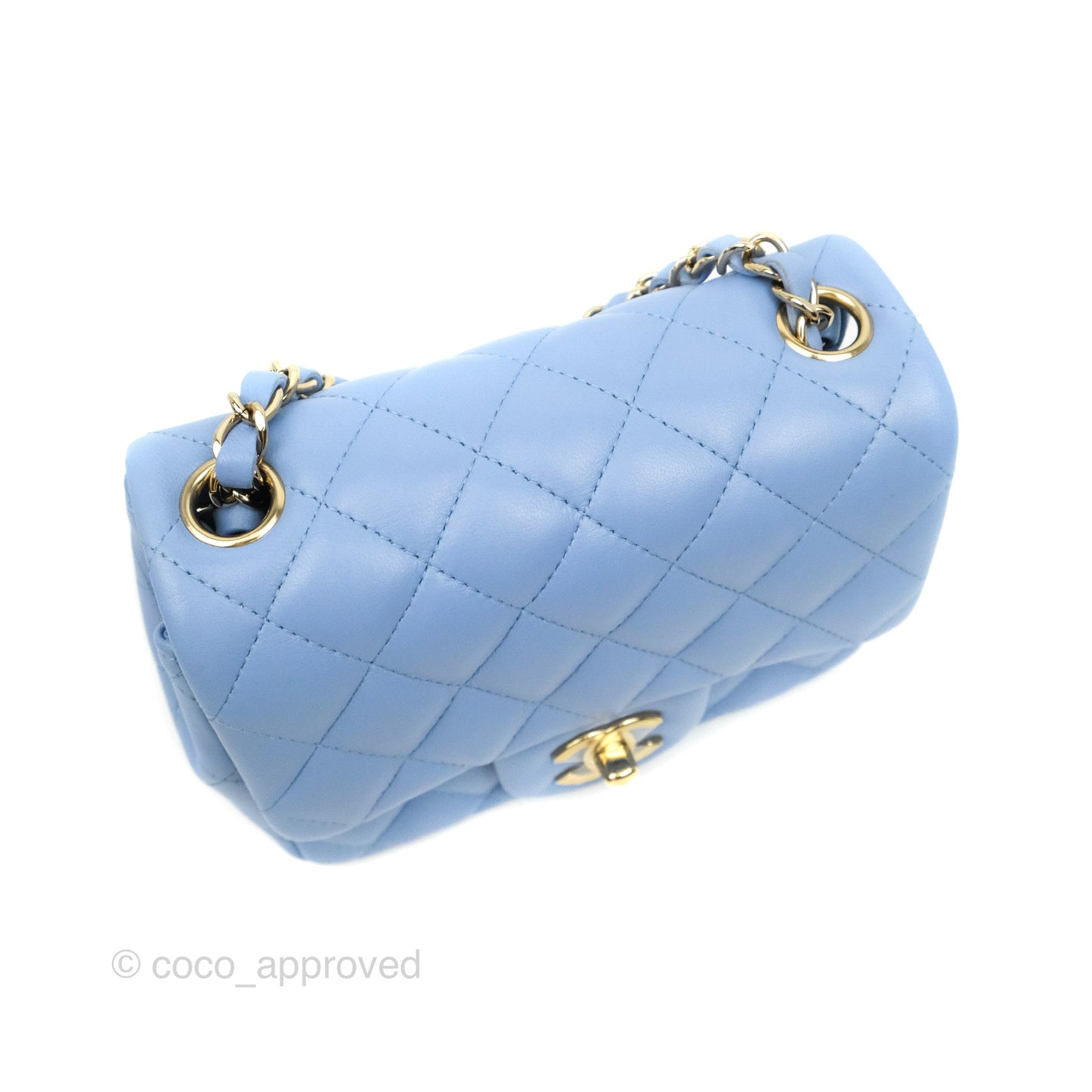 Chanel Mini Square Quilted Sky Blue Lambskin Gold Hardware 21C