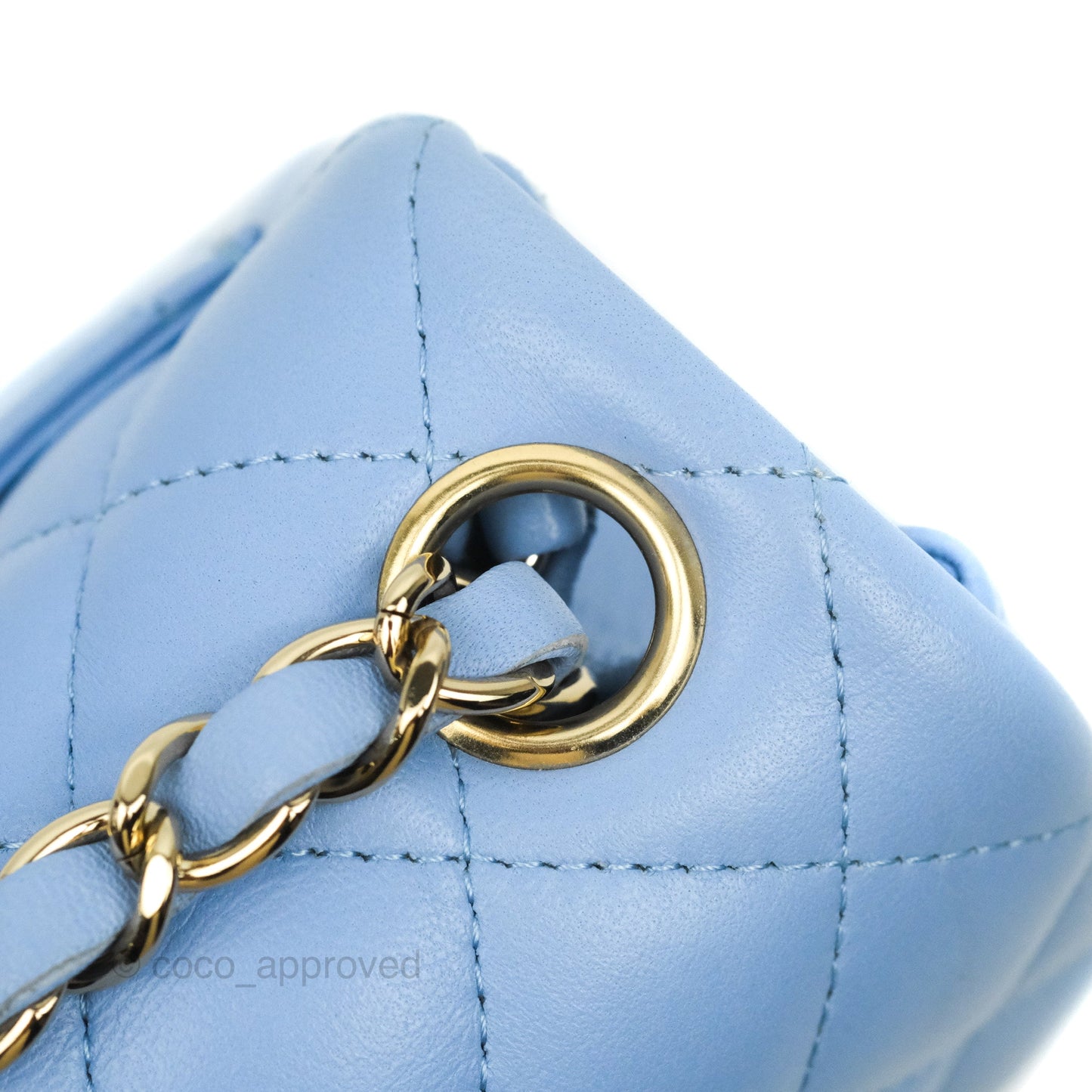 Chanel Mini Square Quilted Sky Blue Lambskin Gold Hardware 21C