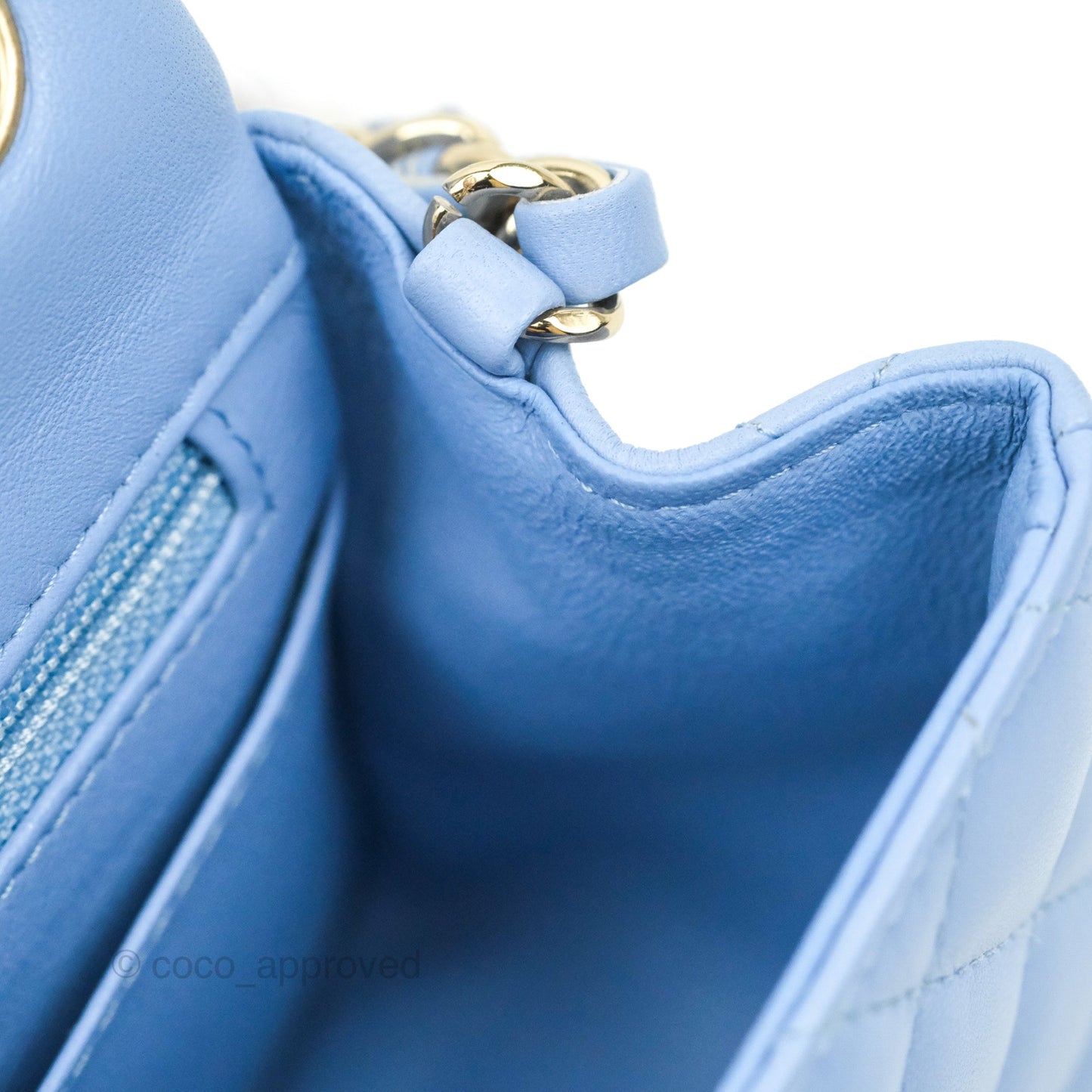 Chanel Mini Square Quilted Sky Blue Lambskin Gold Hardware 21C