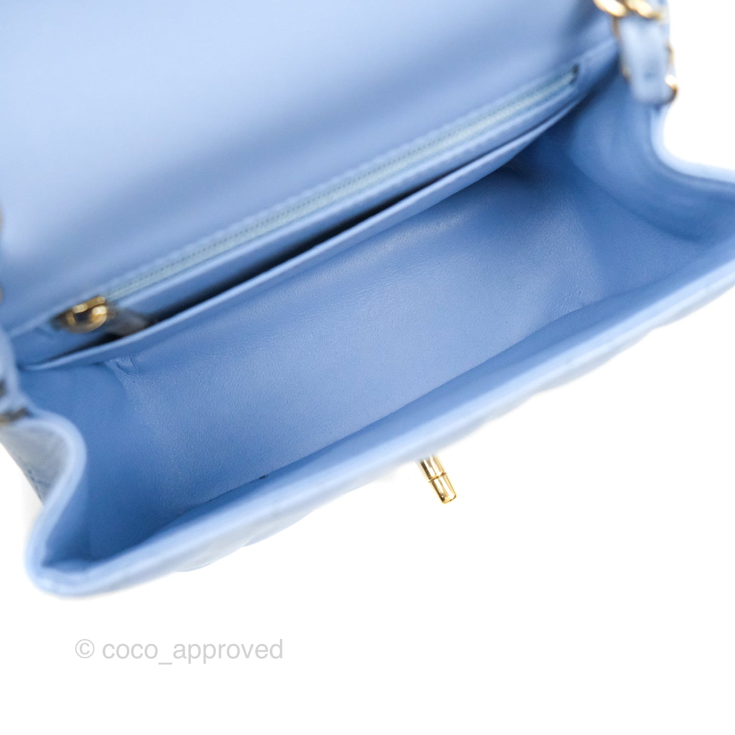 Chanel Mini Square Quilted Sky Blue Lambskin Gold Hardware 21C