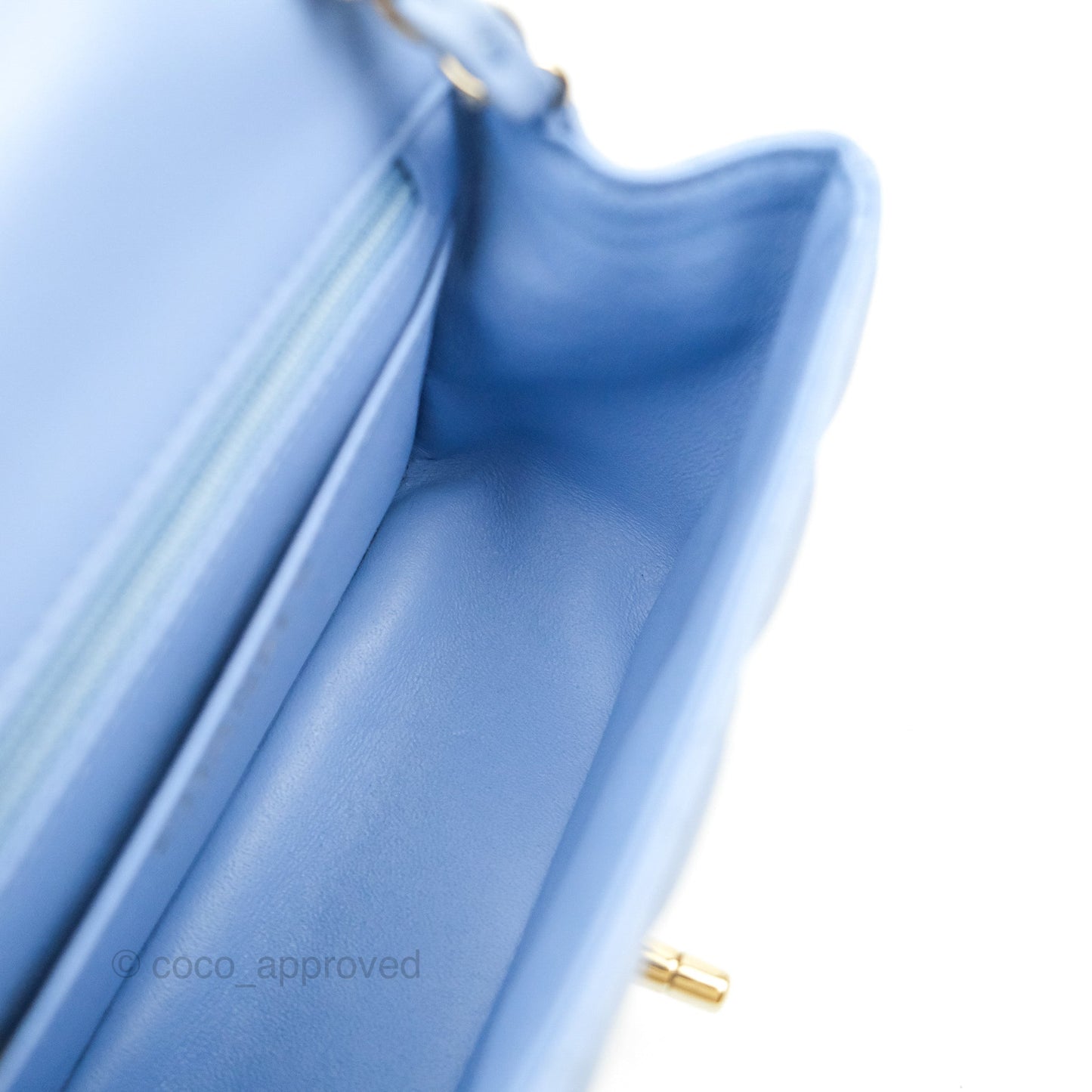 Chanel Mini Square Quilted Sky Blue Lambskin Gold Hardware 21C