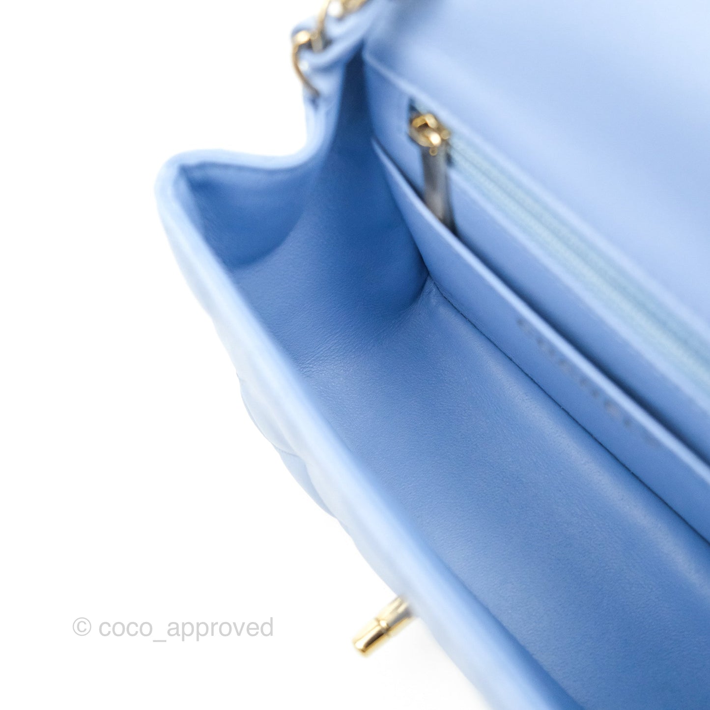 Chanel Mini Square Quilted Sky Blue Lambskin Gold Hardware 21C