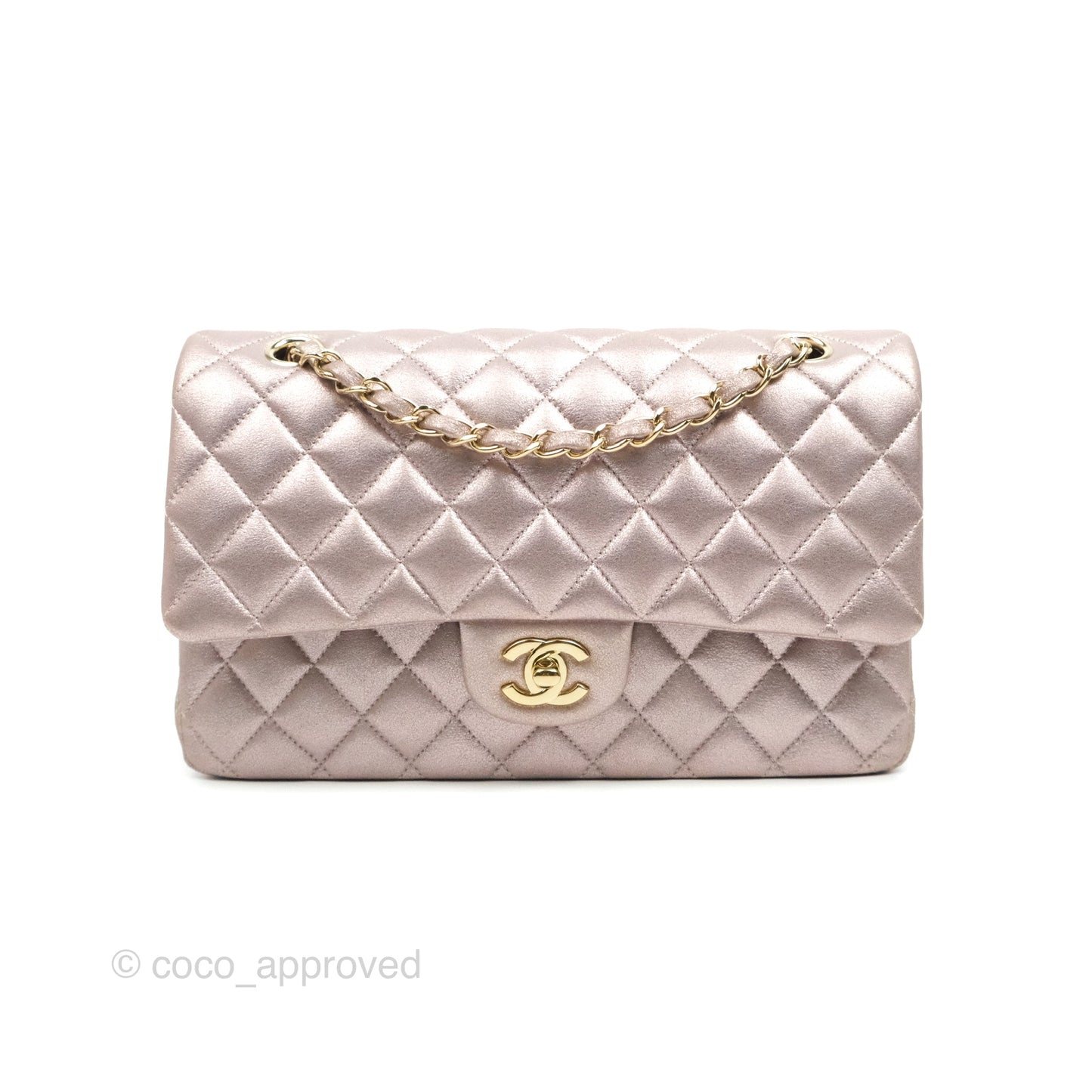 Chanel Classic M/L Medium Double Flap Rose Gold Pink Lambskin Gold Hardware