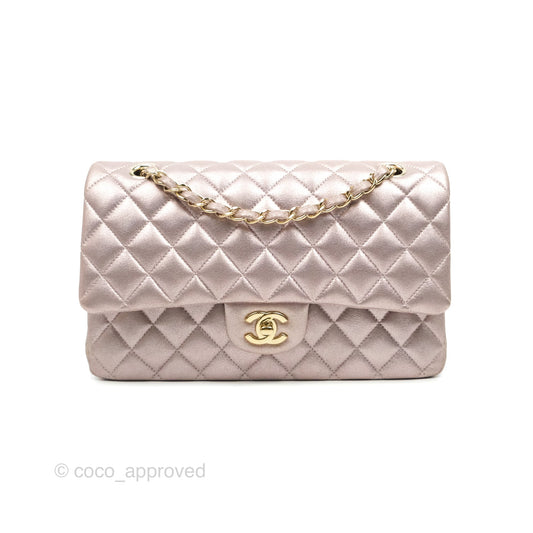 Chanel Classic M/L Medium Double Flap Rose Gold Pink Lambskin Gold Hardware