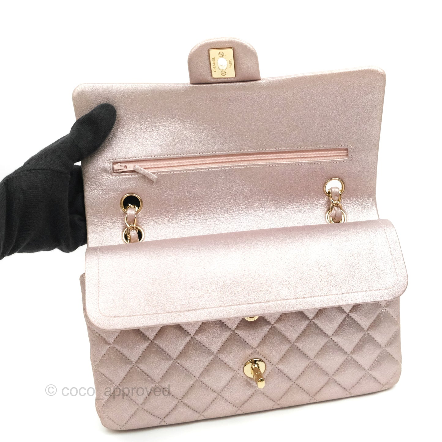Chanel Classic M/L Medium Double Flap Rose Gold Pink Lambskin Gold Hardware