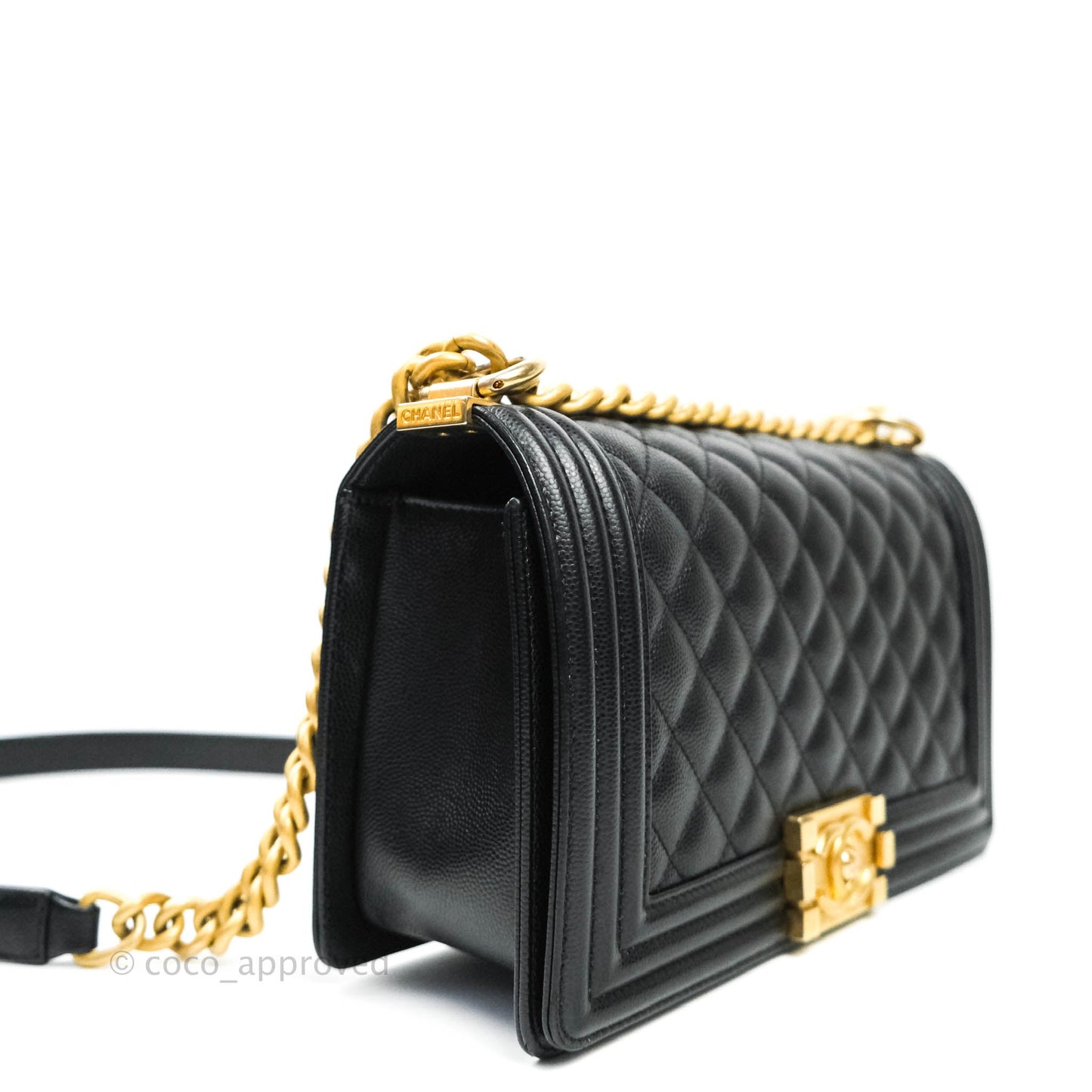Chanel Boy Quilted Medium Black Caviar Aged Gold Hardware