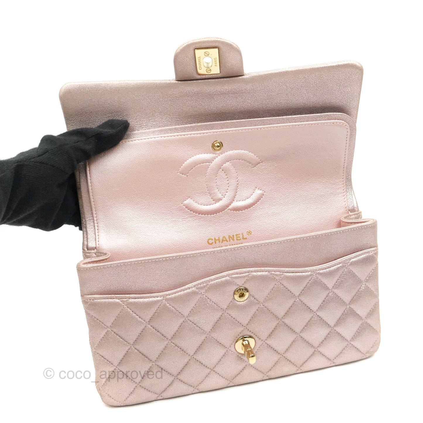 Chanel Classic M/L Medium Double Flap Rose Gold Pink Lambskin Gold Hardware