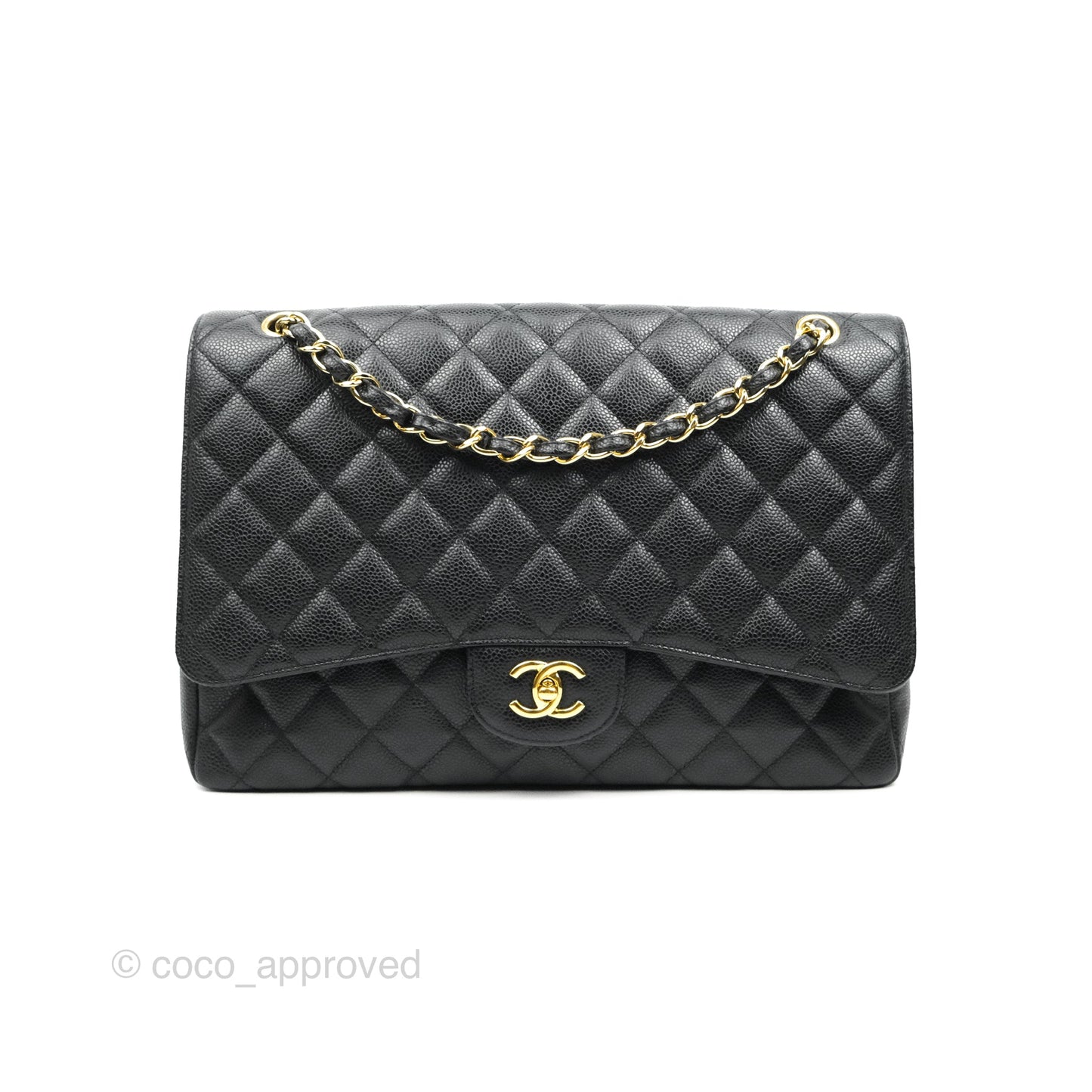 Chanel Quilted Single Flap Maxi Black Caviar Gold Hardware