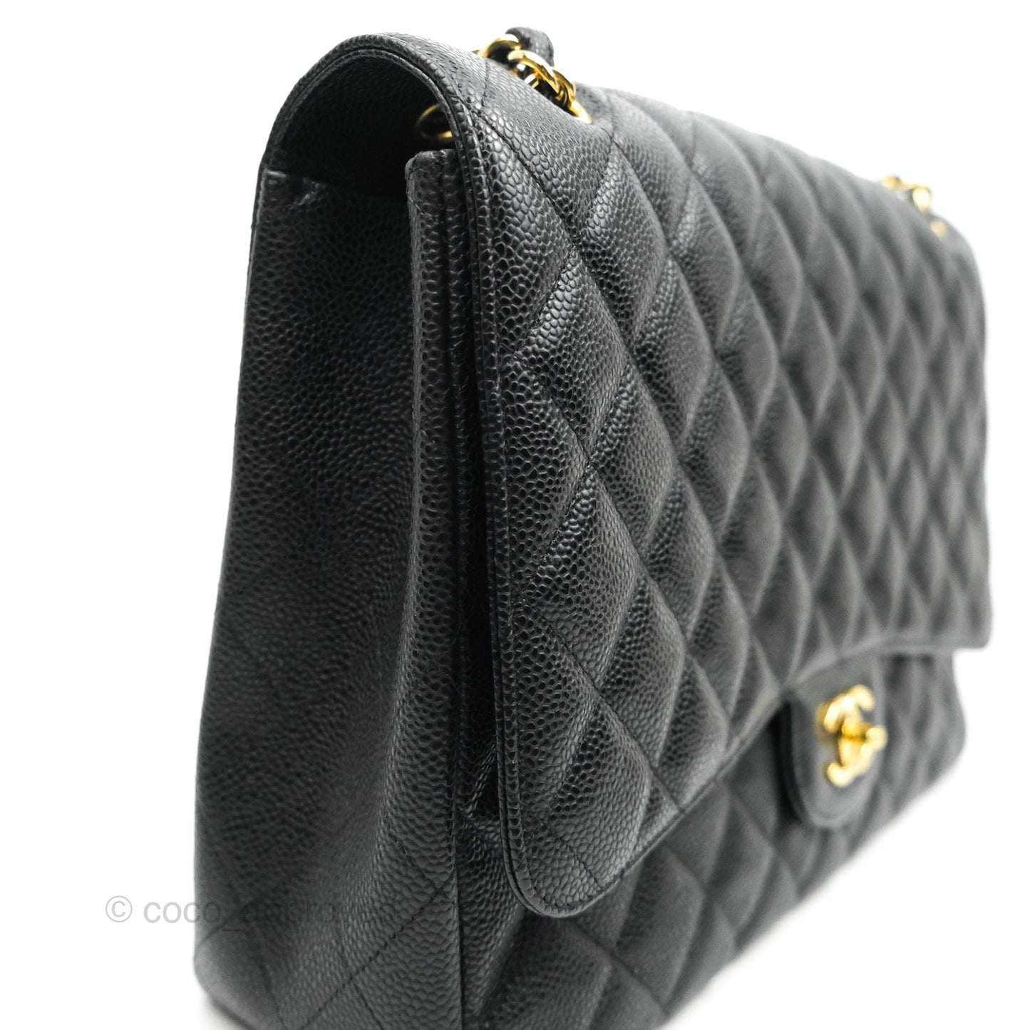 Chanel Quilted Single Flap Maxi Black Caviar Gold Hardware