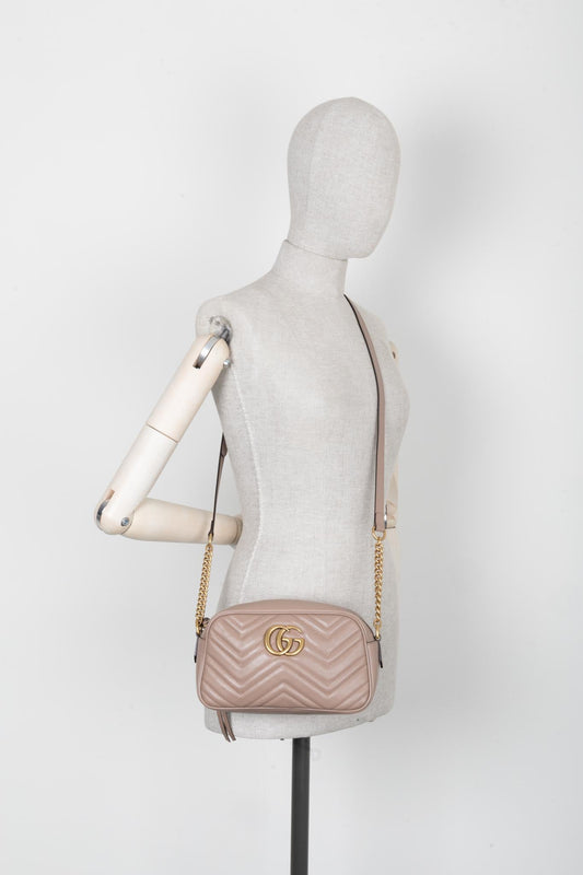 Luxury Gucci Trending 2025 Small Marmont Quilted Crossbody Bag Nude