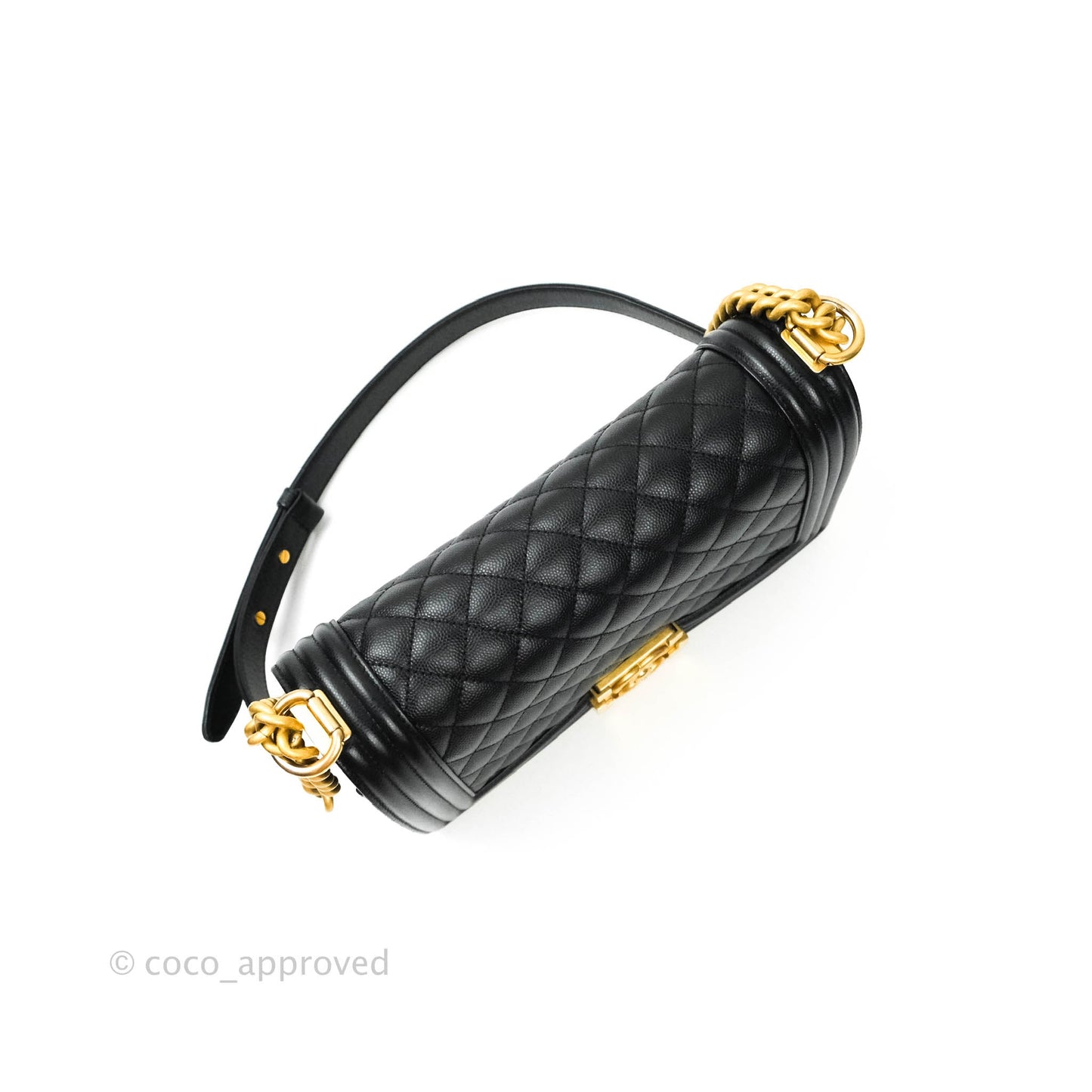Chanel Boy Quilted Medium Black Caviar Aged Gold Hardware