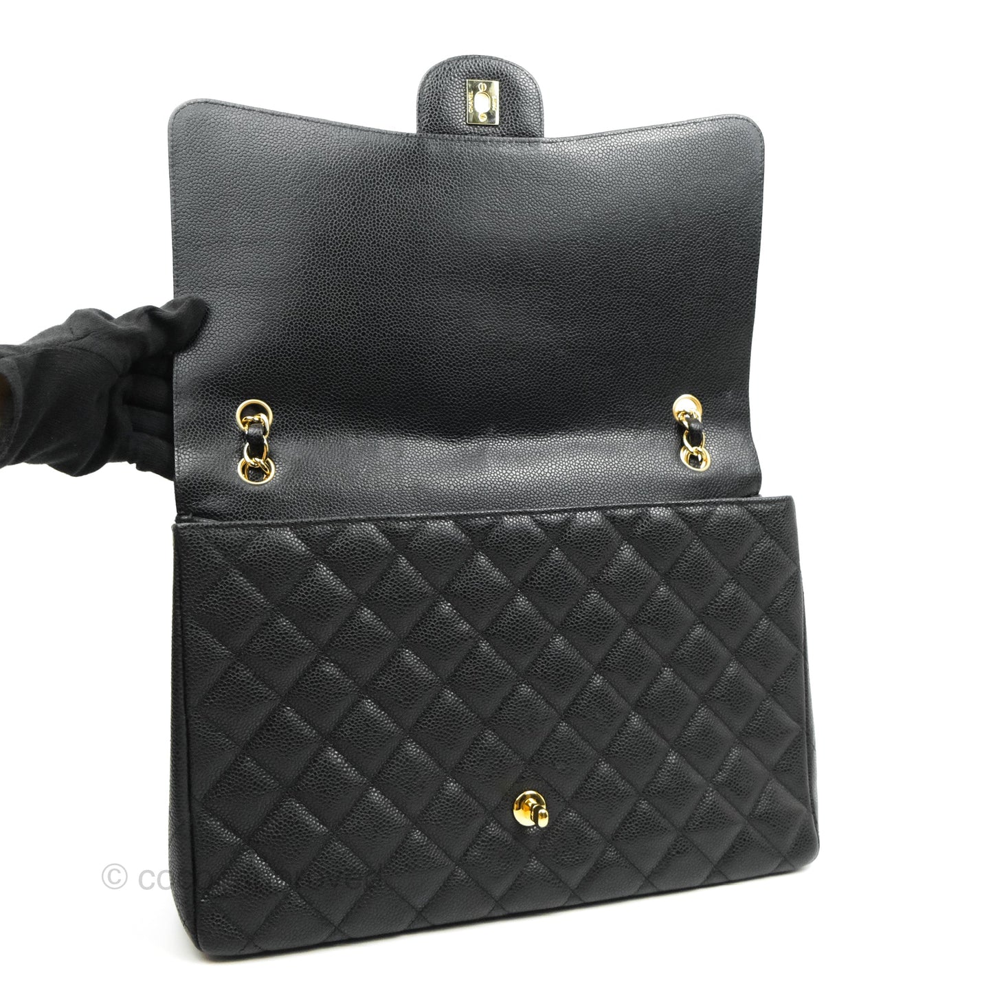 Chanel Quilted Single Flap Maxi Black Caviar Gold Hardware
