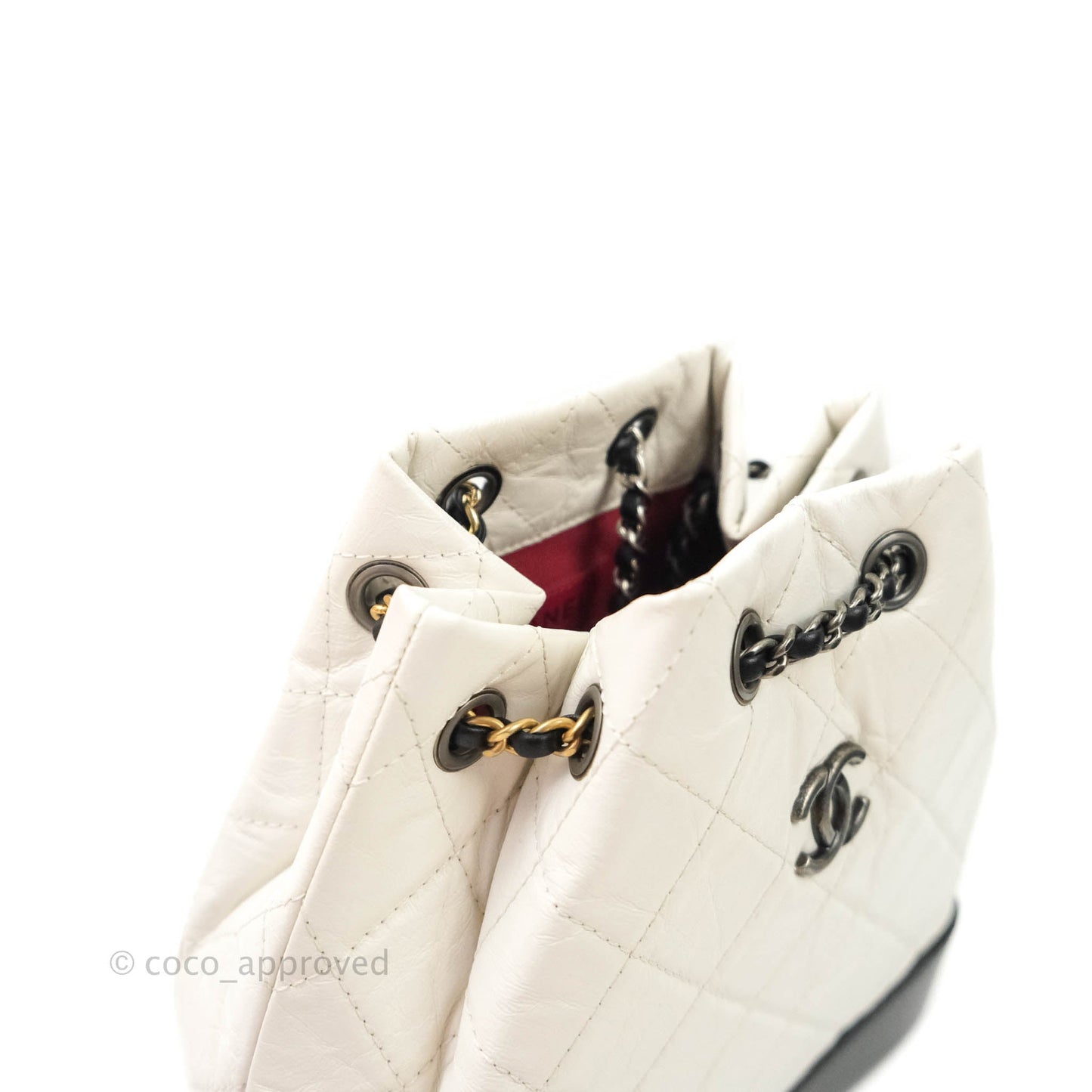 Chanel Small Gabrielle Backpack White Black Aged Calfskin