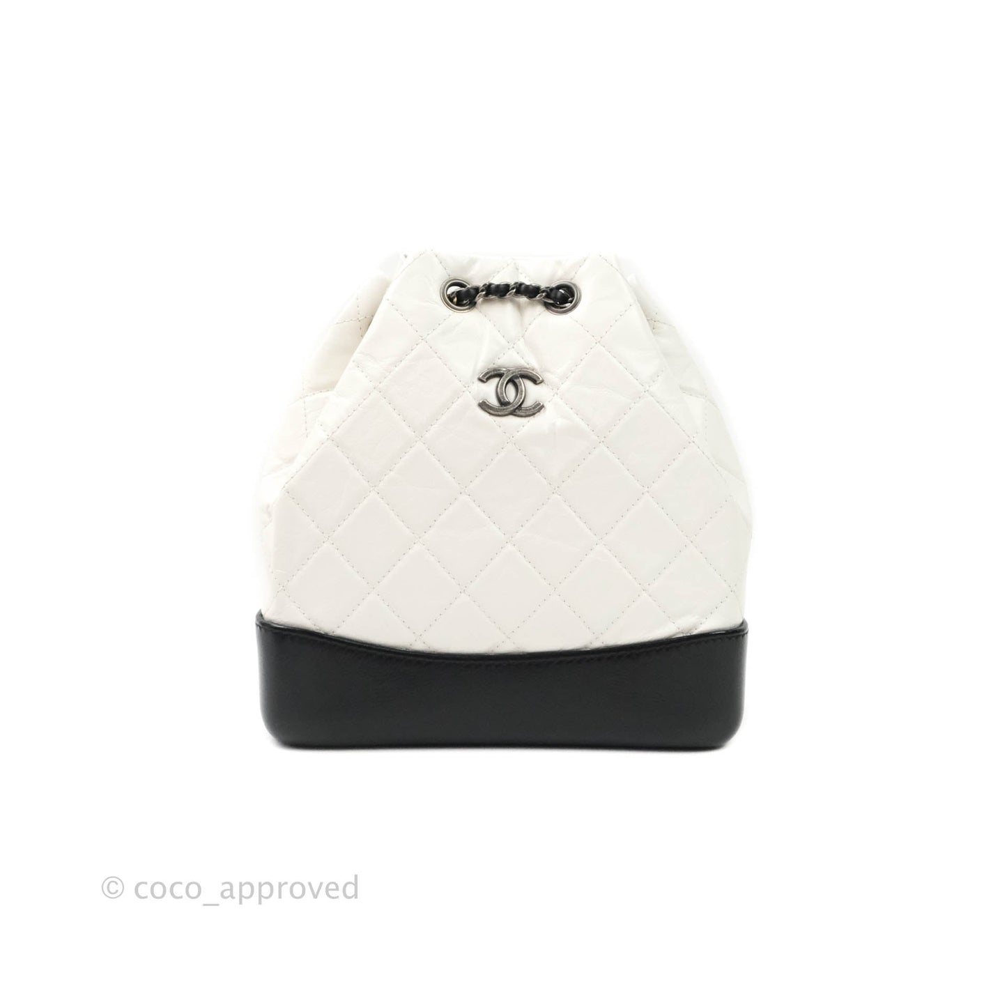 Chanel Small Gabrielle Backpack White Black Aged Calfskin