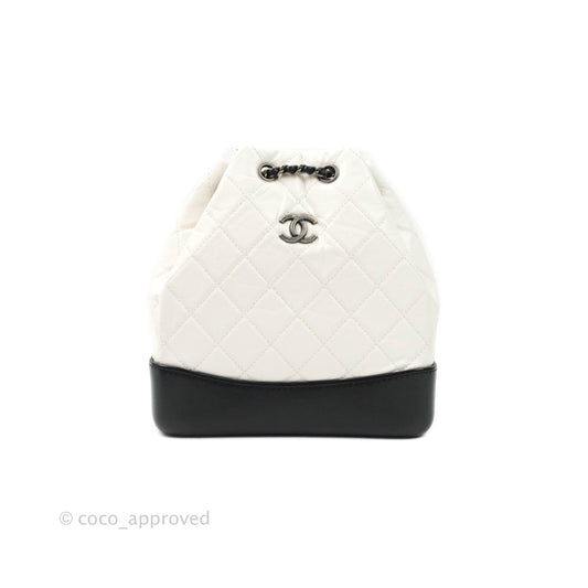 Chanel Small Gabrielle Backpack White Black Aged Calfskin