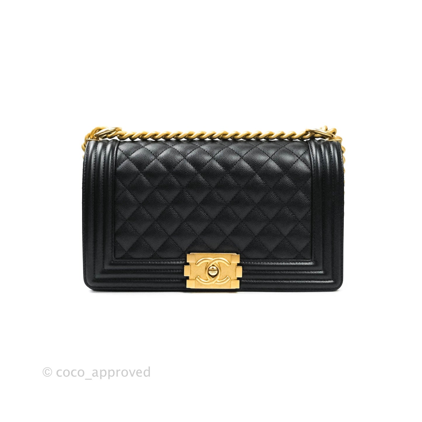 Chanel Boy Quilted Medium Black Caviar Aged Gold Hardware