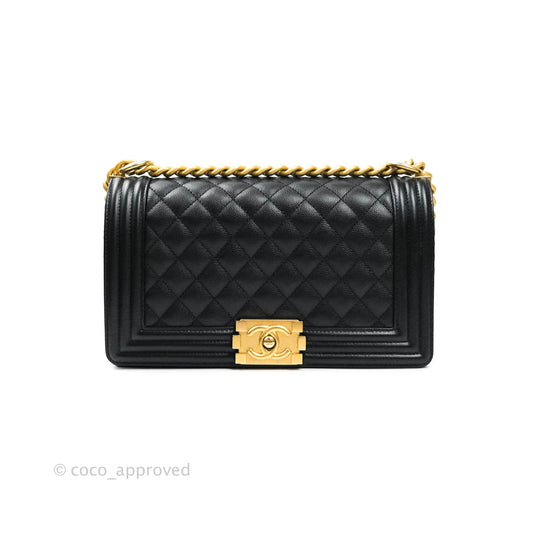 Chanel Boy Quilted Medium Black Caviar Aged Gold Hardware