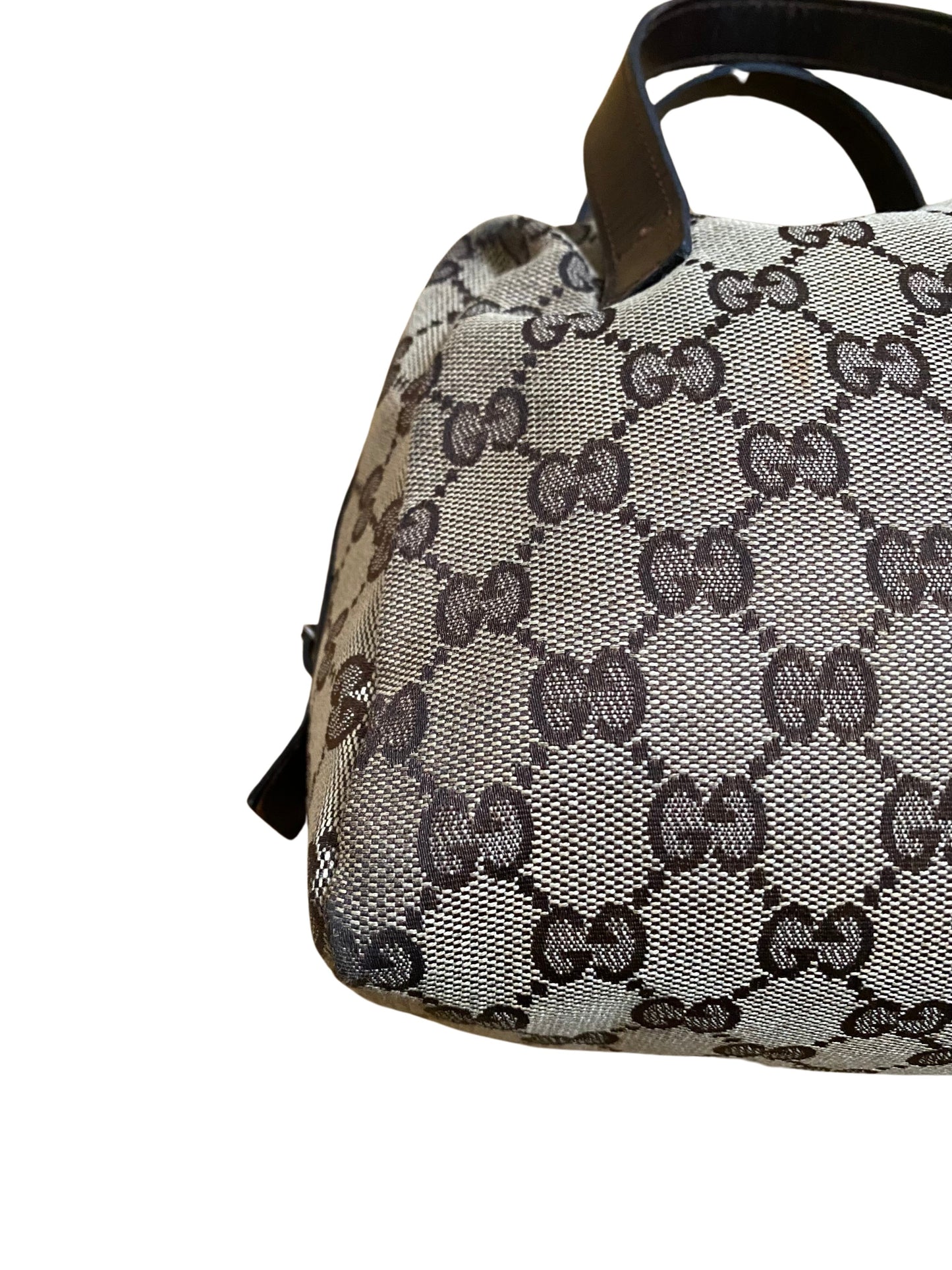Luxury Gucci Beige & Dark Brown Jacquard & Leather Bag