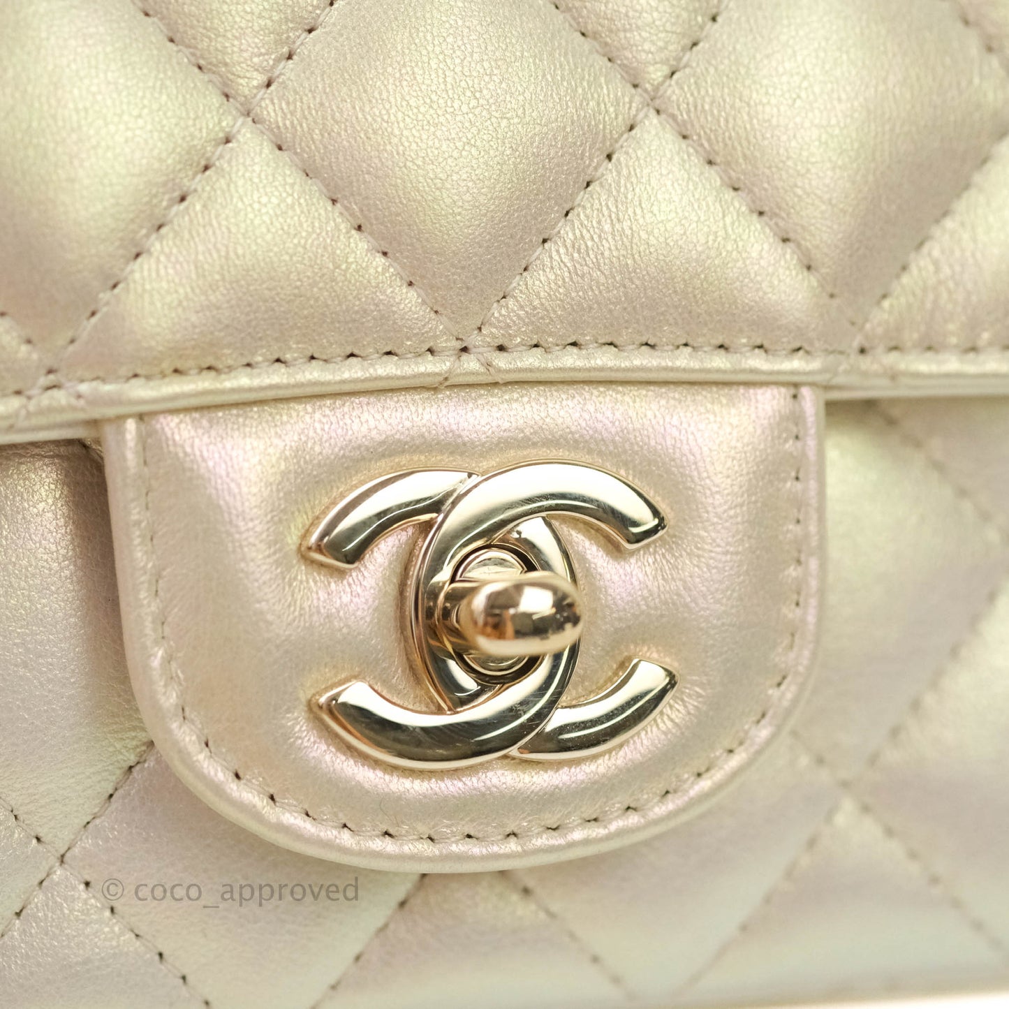Chanel Quilted Mini Rectangular Iridescent Ivory Lambskin Gold Hardware
