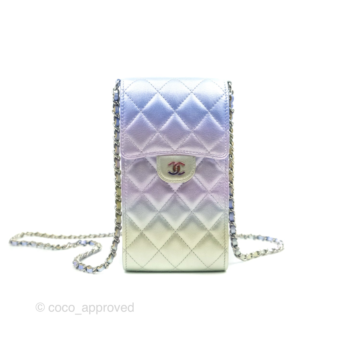 Chanel Classic Quilted Metallic Rainbow Lambskin Phone Holder Rainbow Hardware