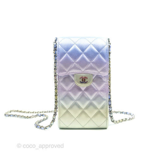 Chanel Classic Quilted Metallic Rainbow Lambskin Phone Holder Rainbow Hardware