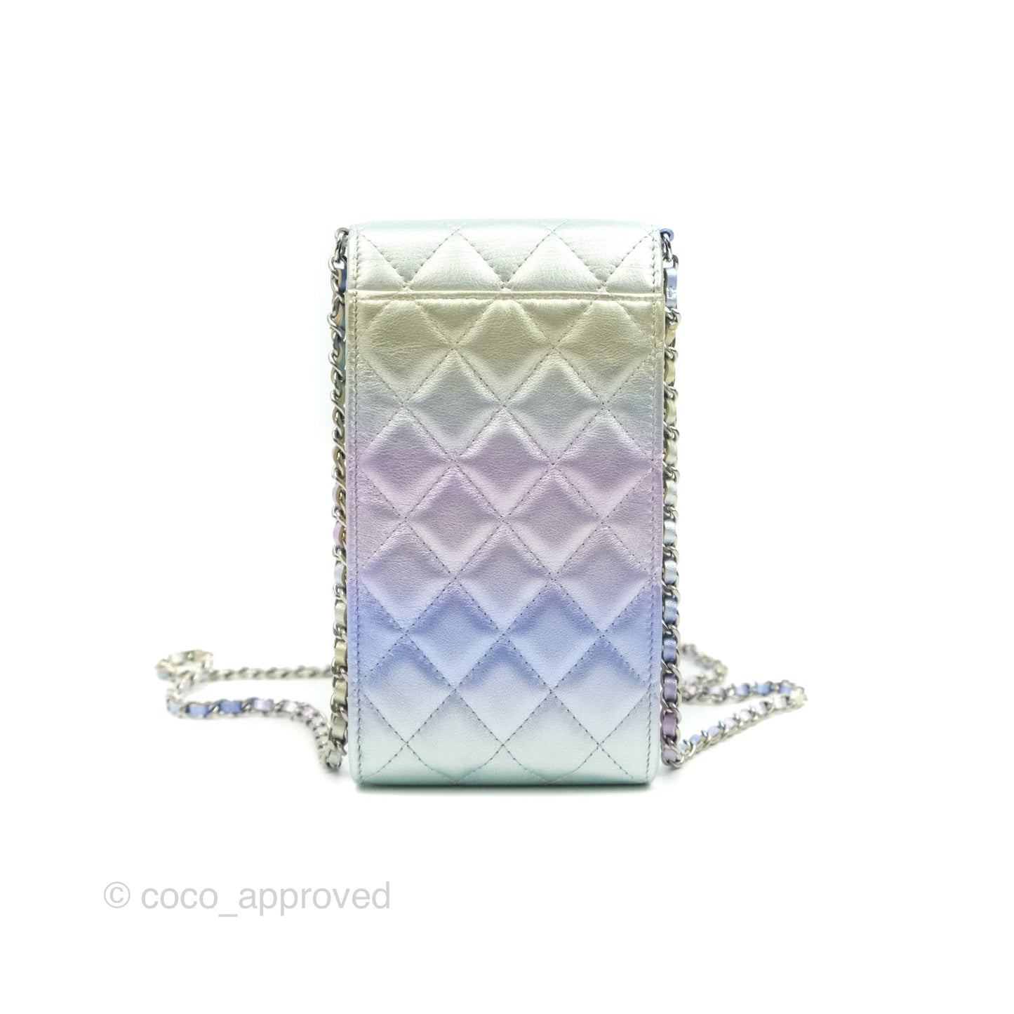 Chanel Classic Quilted Metallic Rainbow Lambskin Phone Holder Rainbow Hardware