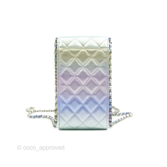 Chanel Classic Quilted Metallic Rainbow Lambskin Phone Holder Rainbow Hardware