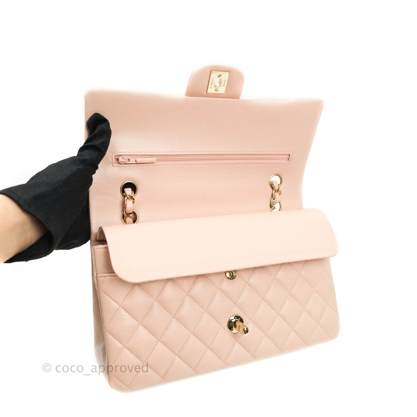 Chanel M/L Medium Double Flap Bag Rose Claire Caviar Gold Hardware 21C