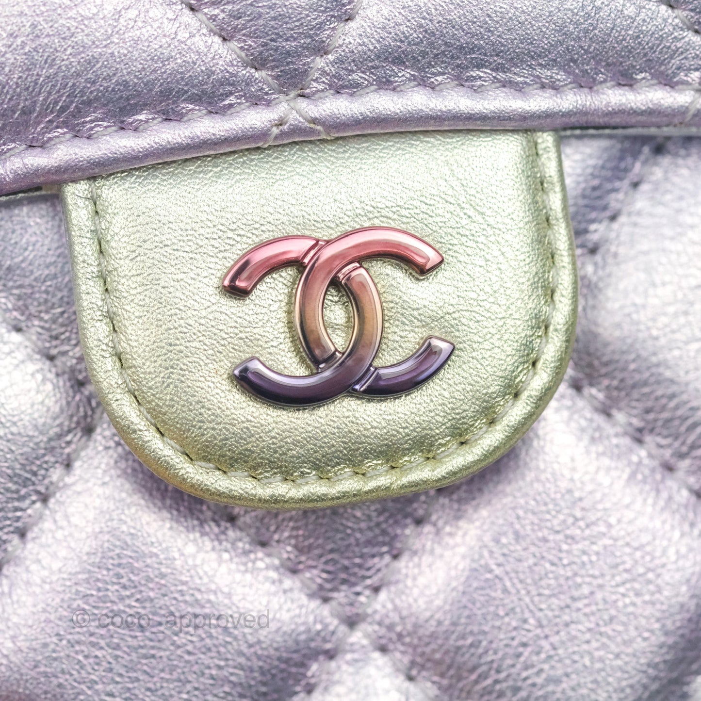 Chanel Classic Quilted Metallic Rainbow Lambskin Phone Holder Rainbow Hardware