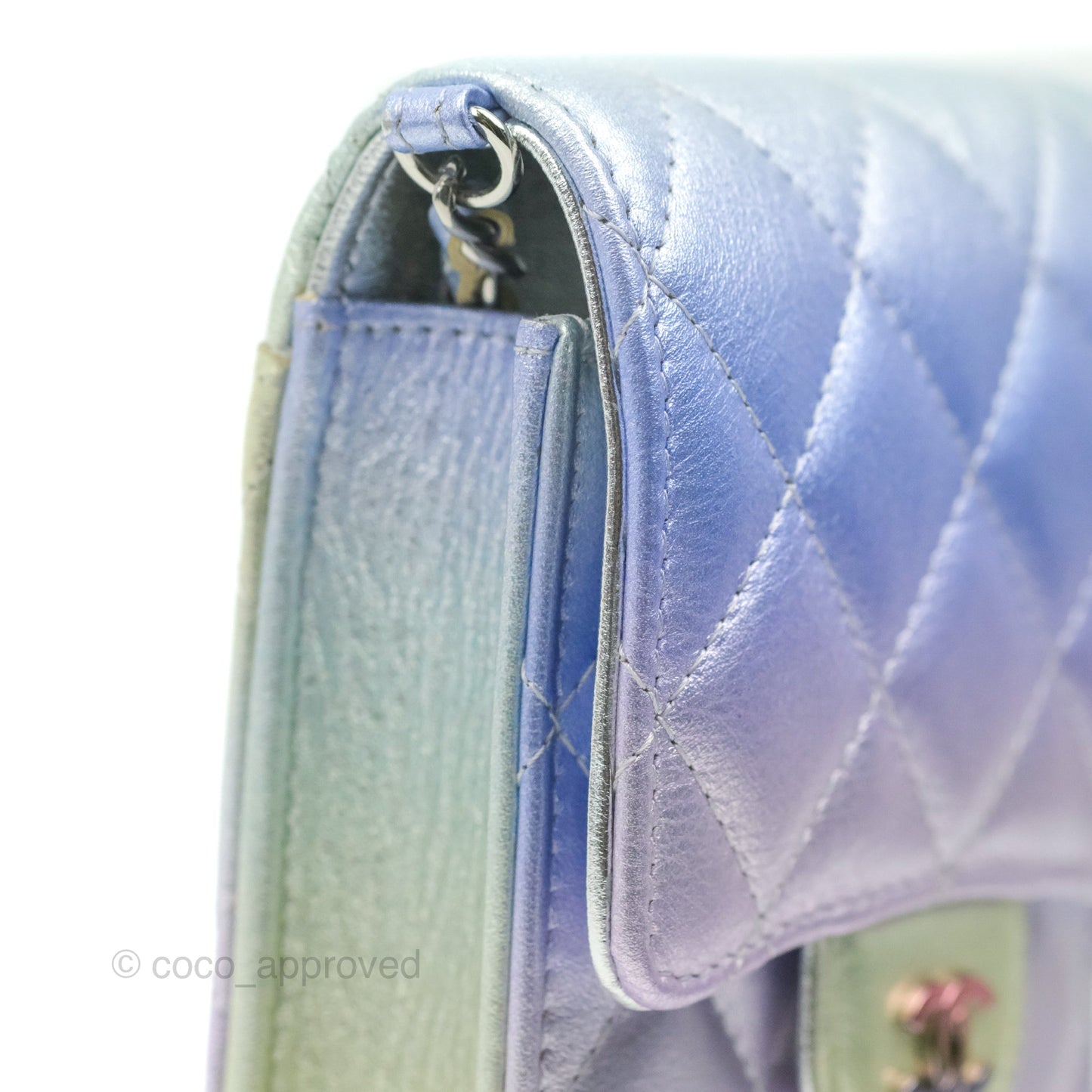 Chanel Classic Quilted Metallic Rainbow Lambskin Phone Holder Rainbow Hardware