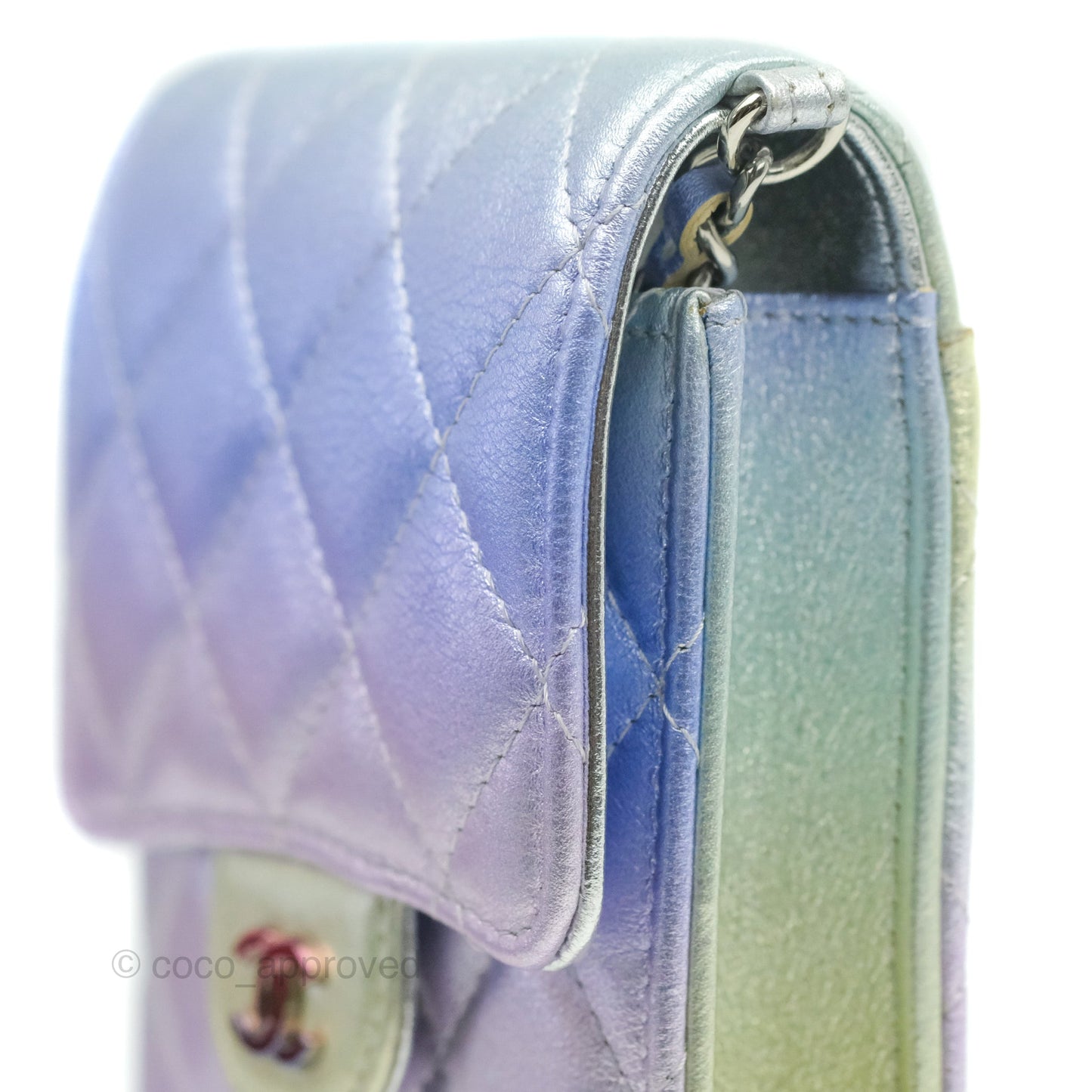 Chanel Classic Quilted Metallic Rainbow Lambskin Phone Holder Rainbow Hardware
