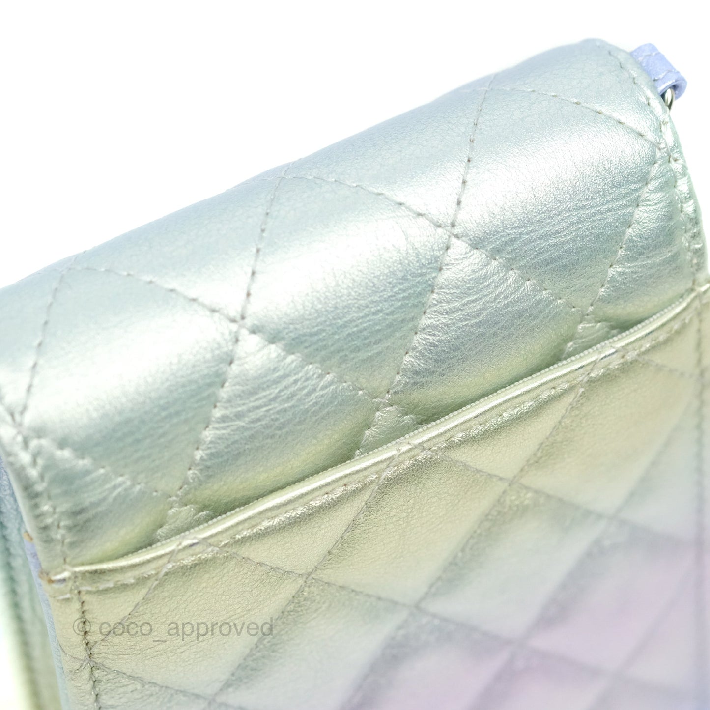 Chanel Classic Quilted Metallic Rainbow Lambskin Phone Holder Rainbow Hardware
