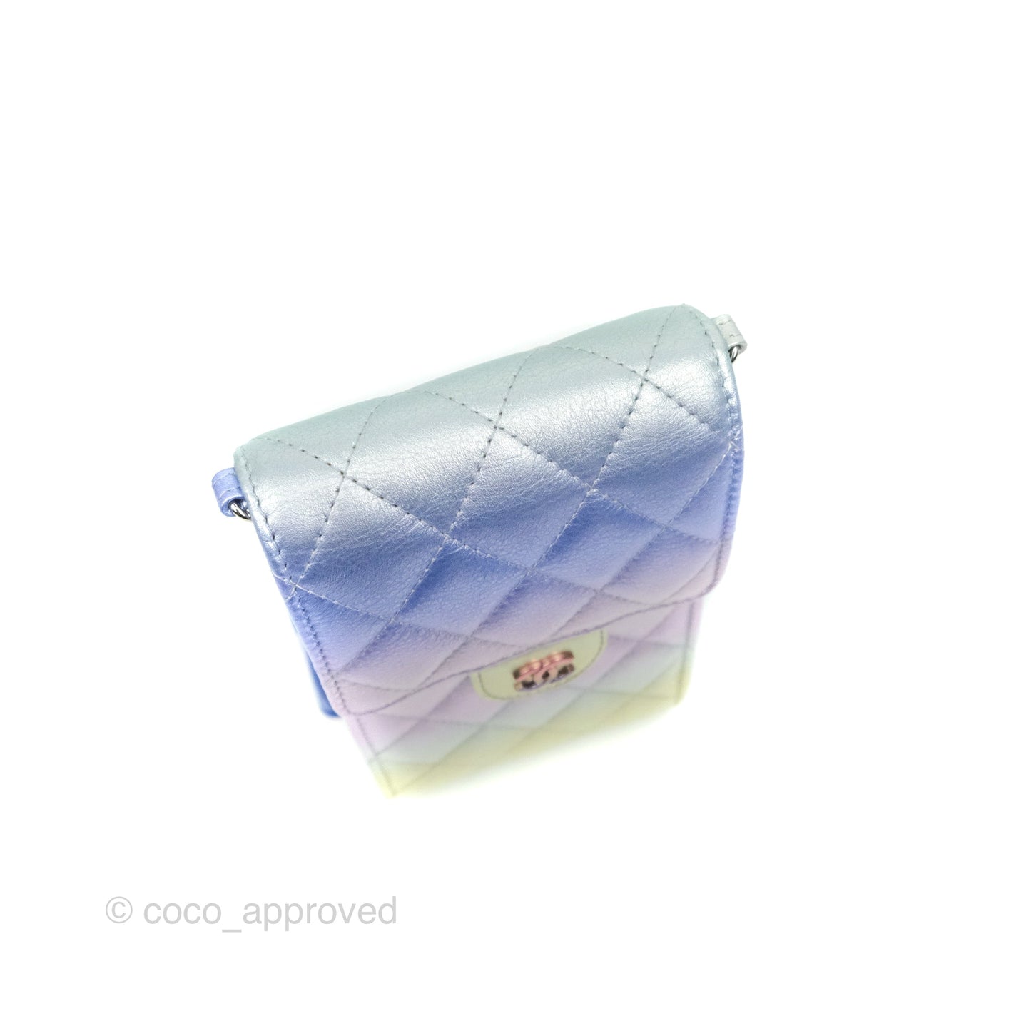 Chanel Classic Quilted Metallic Rainbow Lambskin Phone Holder Rainbow Hardware