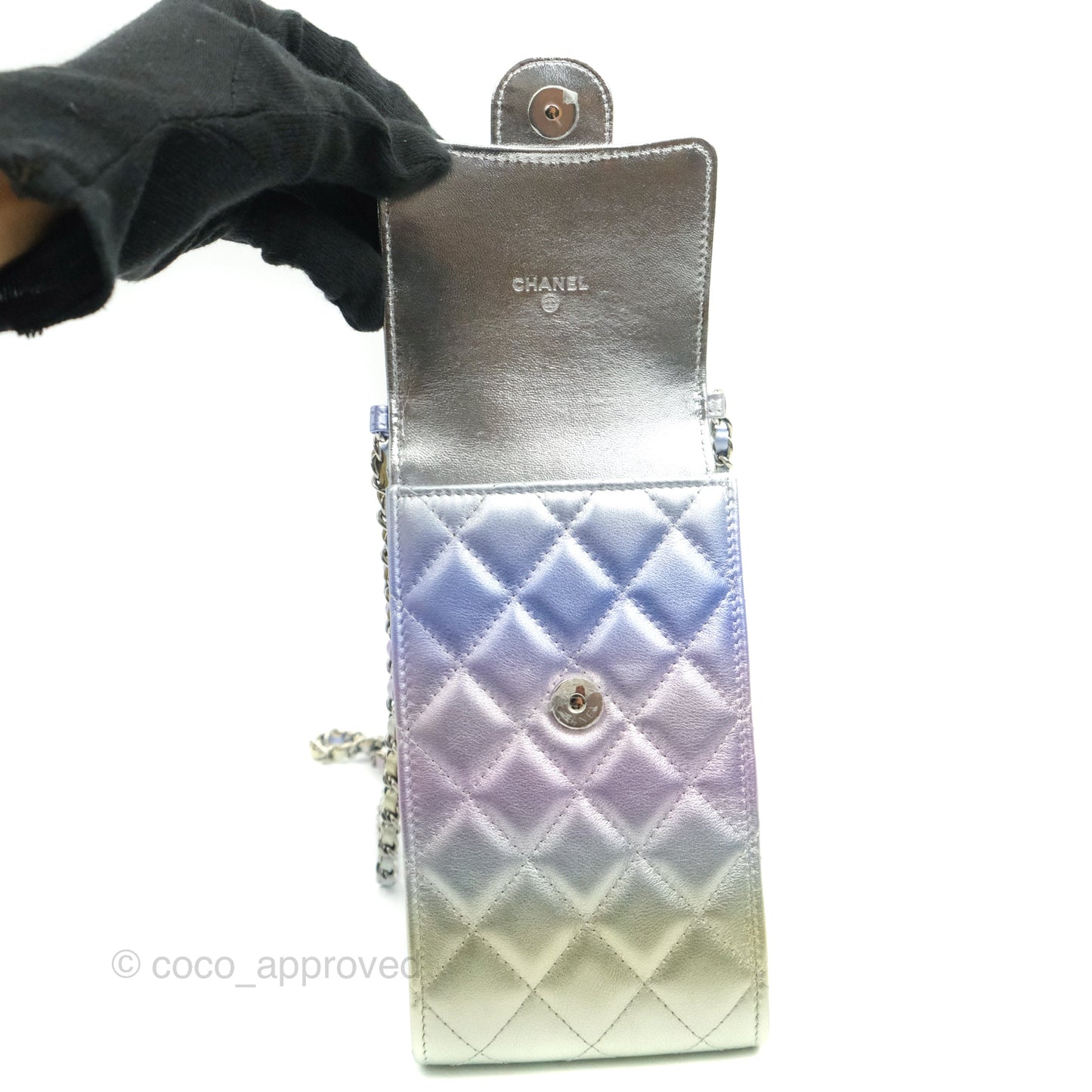 Chanel Classic Quilted Metallic Rainbow Lambskin Phone Holder Rainbow Hardware