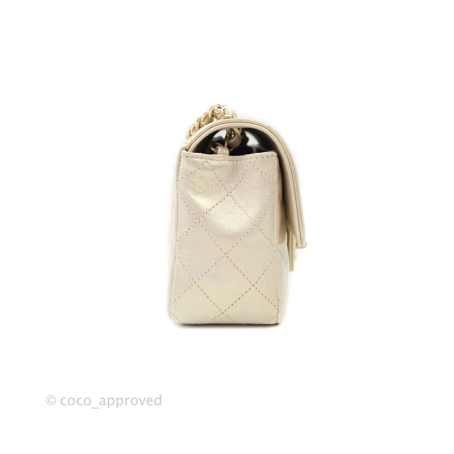 Chanel Quilted Mini Rectangular Iridescent Ivory Lambskin Gold Hardware