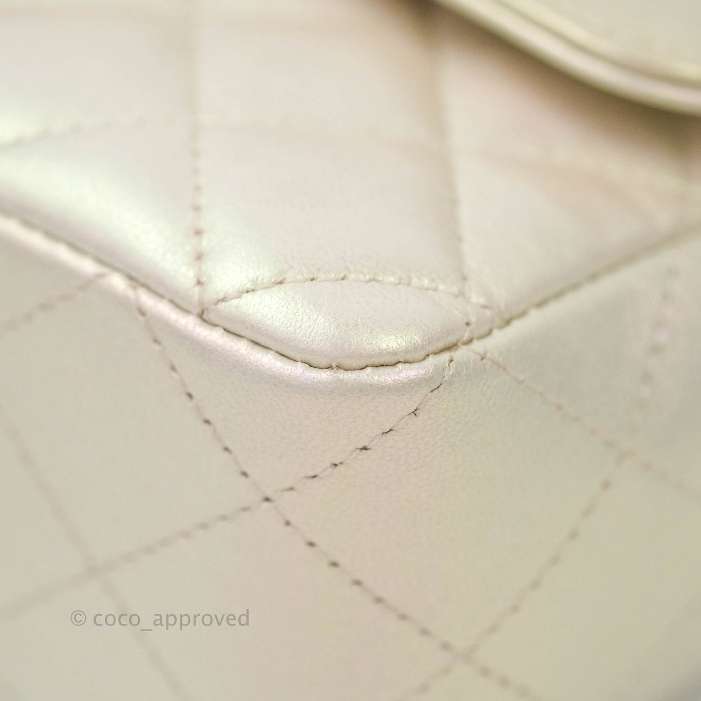 Chanel Quilted Mini Rectangular Iridescent Ivory Lambskin Gold Hardware