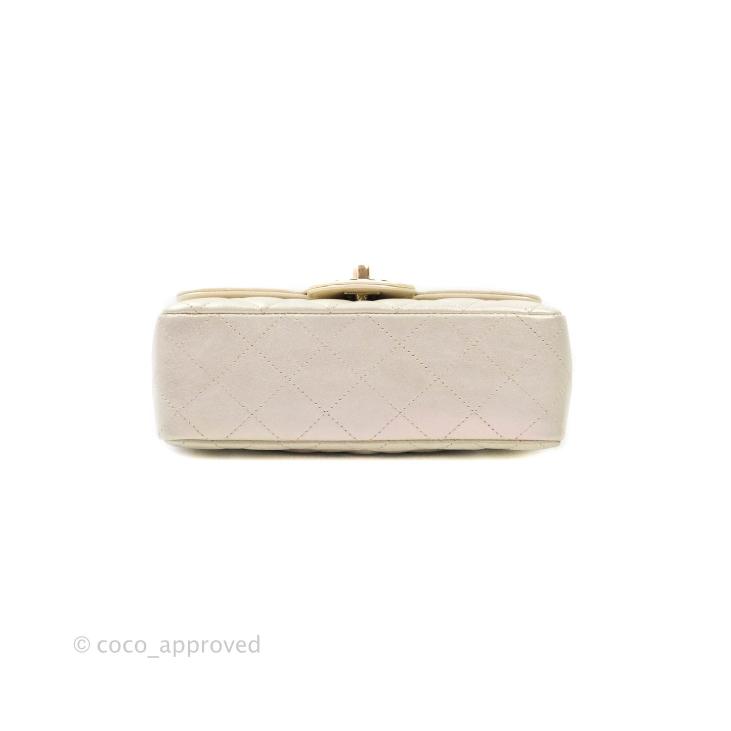 Chanel Quilted Mini Rectangular Iridescent Ivory Lambskin Gold Hardware