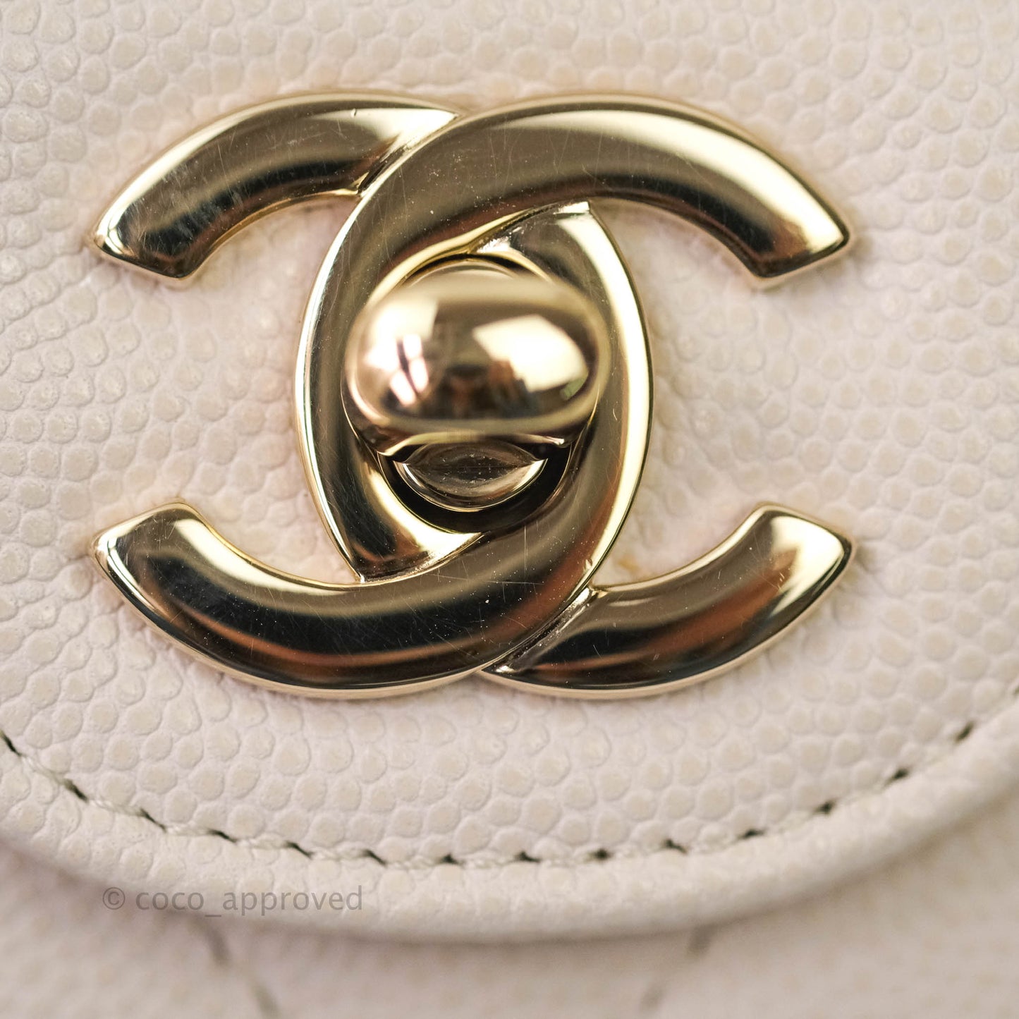 Chanel Classic M/L Medium Double Flap Chevron Ivory Caviar Gold Hardware