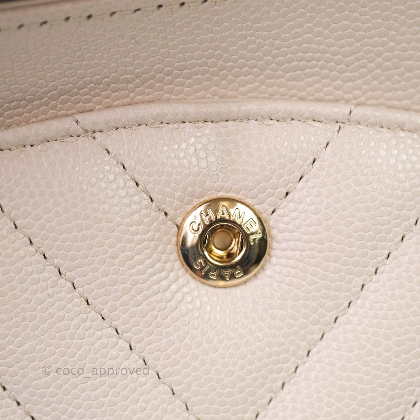 Chanel Classic M/L Medium Double Flap Chevron Ivory Caviar Gold Hardware