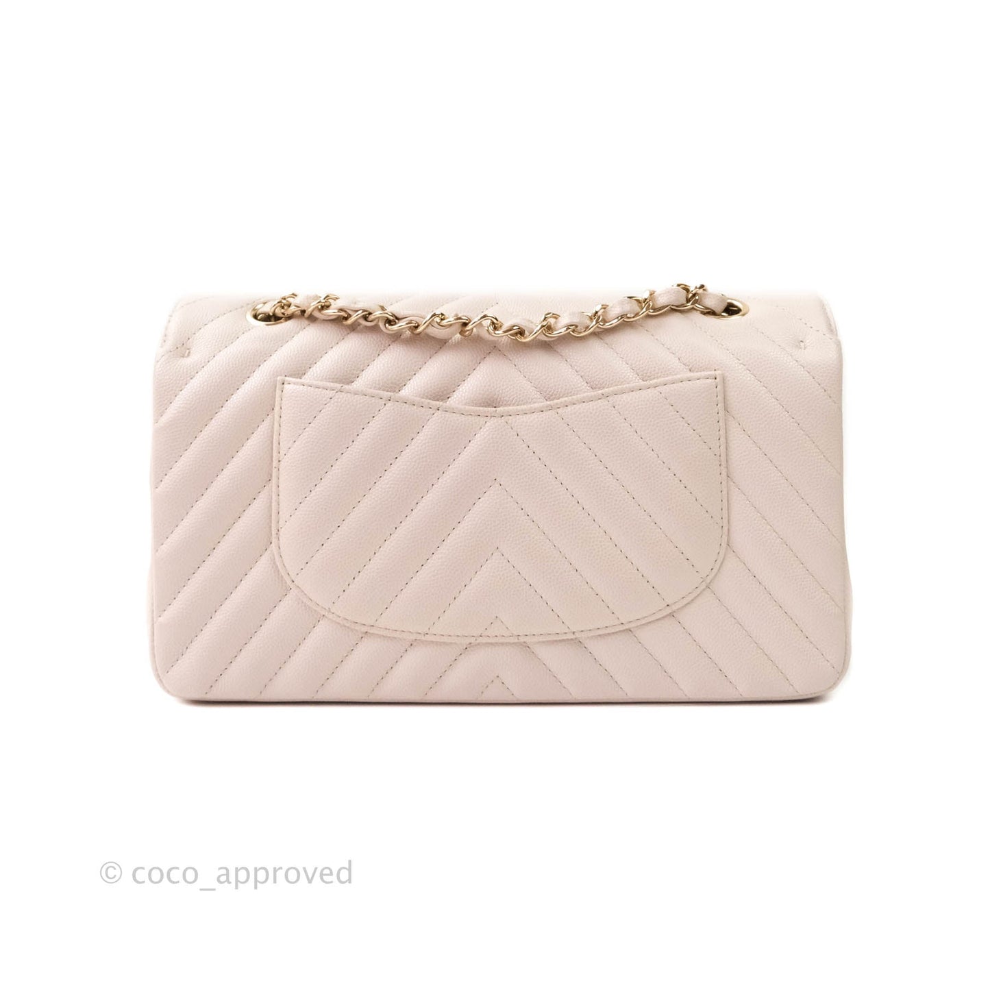 Chanel Classic M/L Medium Double Flap Chevron Ivory Caviar Gold Hardware