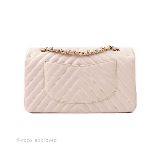 Chanel Classic M/L Medium Double Flap Chevron Ivory Caviar Gold Hardware