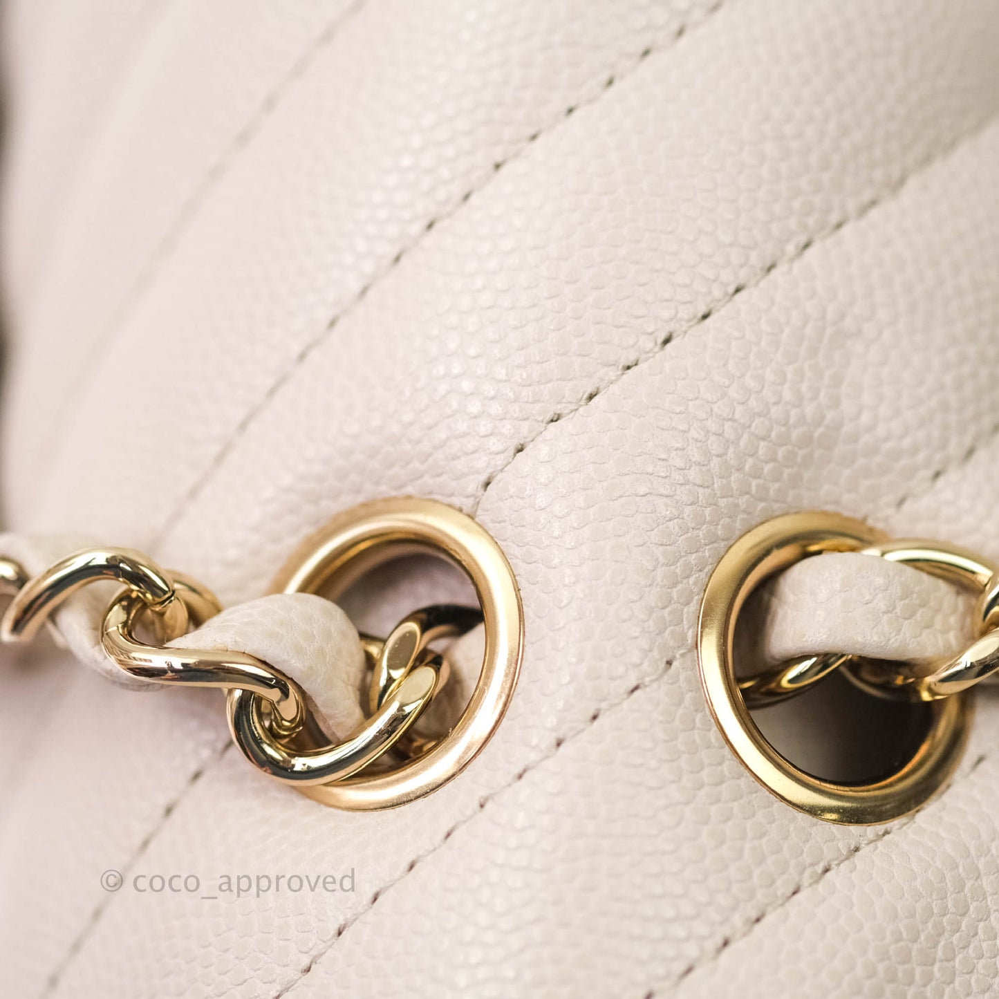 Chanel Classic M/L Medium Double Flap Chevron Ivory Caviar Gold Hardware