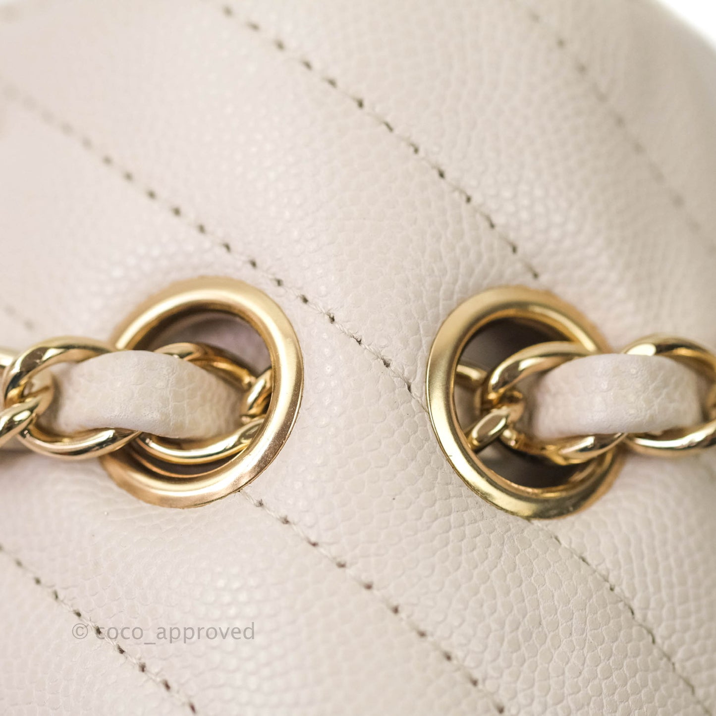 Chanel Classic M/L Medium Double Flap Chevron Ivory Caviar Gold Hardware